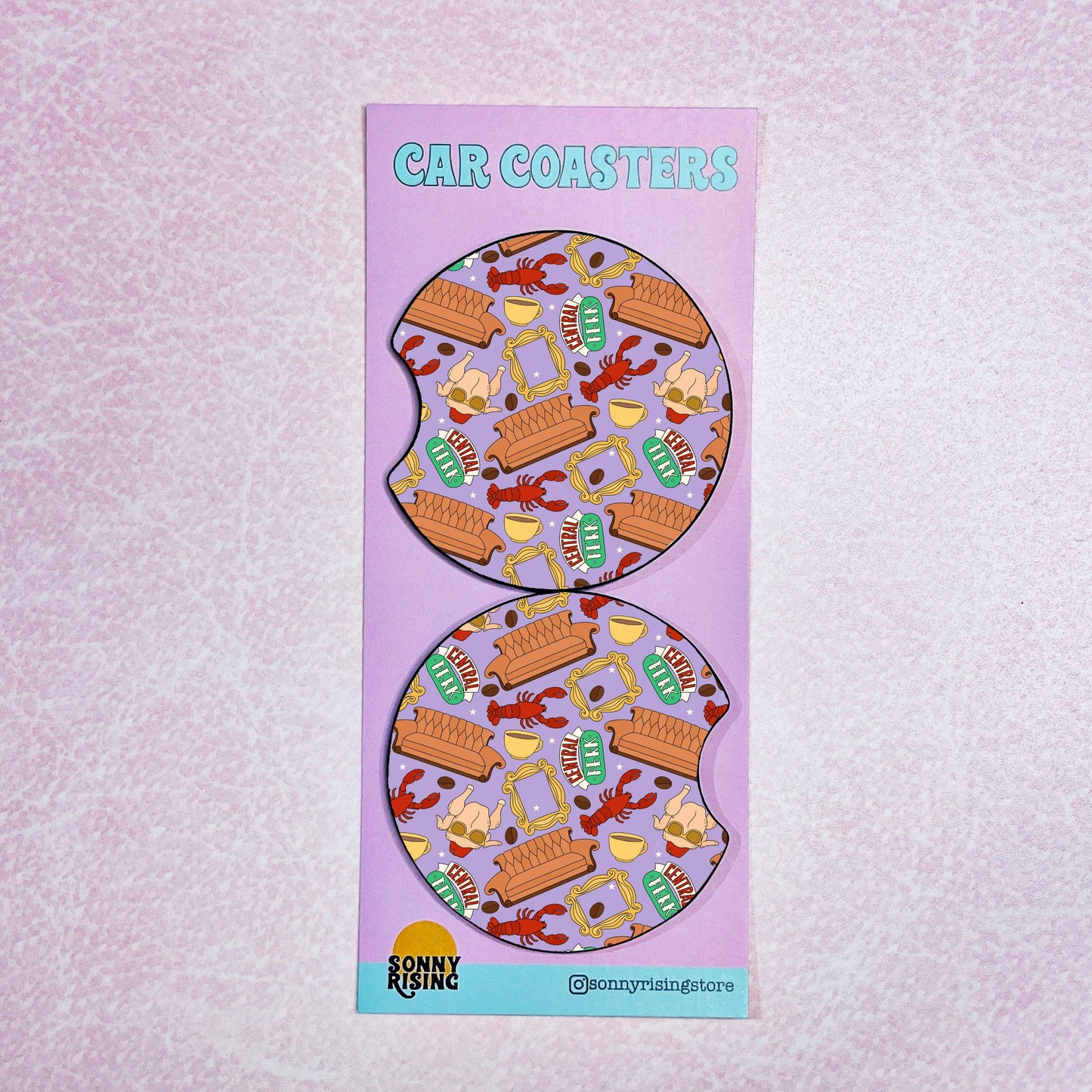 Purple Friends Couch Pattern (set of 2) Car Coasters