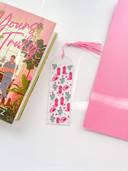 Pink Western Boots Acrylic Bookmark