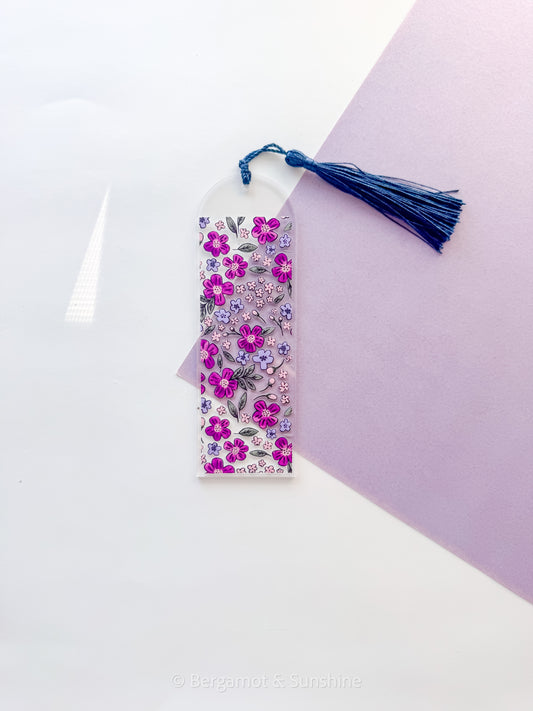Purple Flowers Acrylic Bookmark