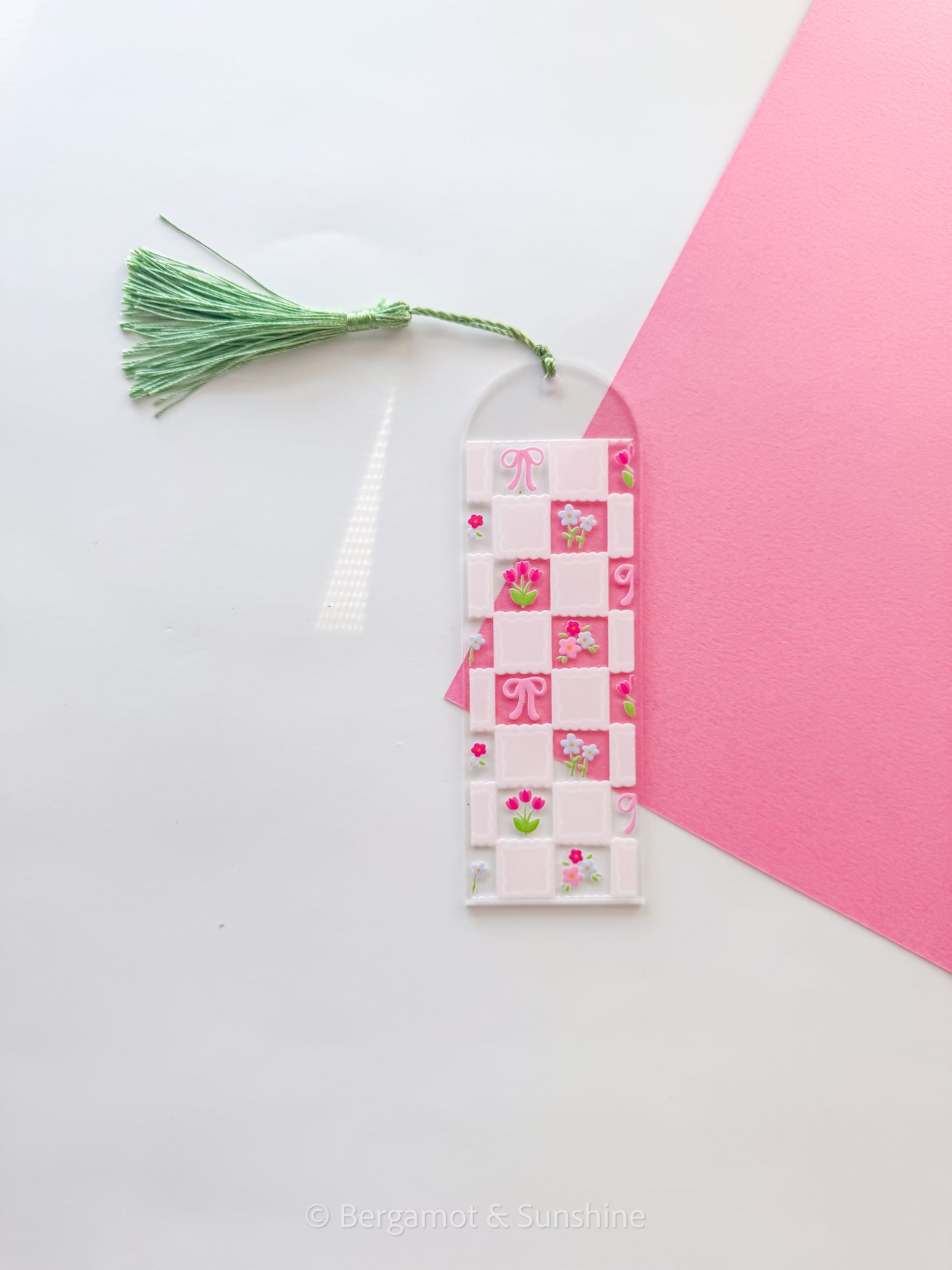 Checkered Spring Flowers Acrylic Bookmark
