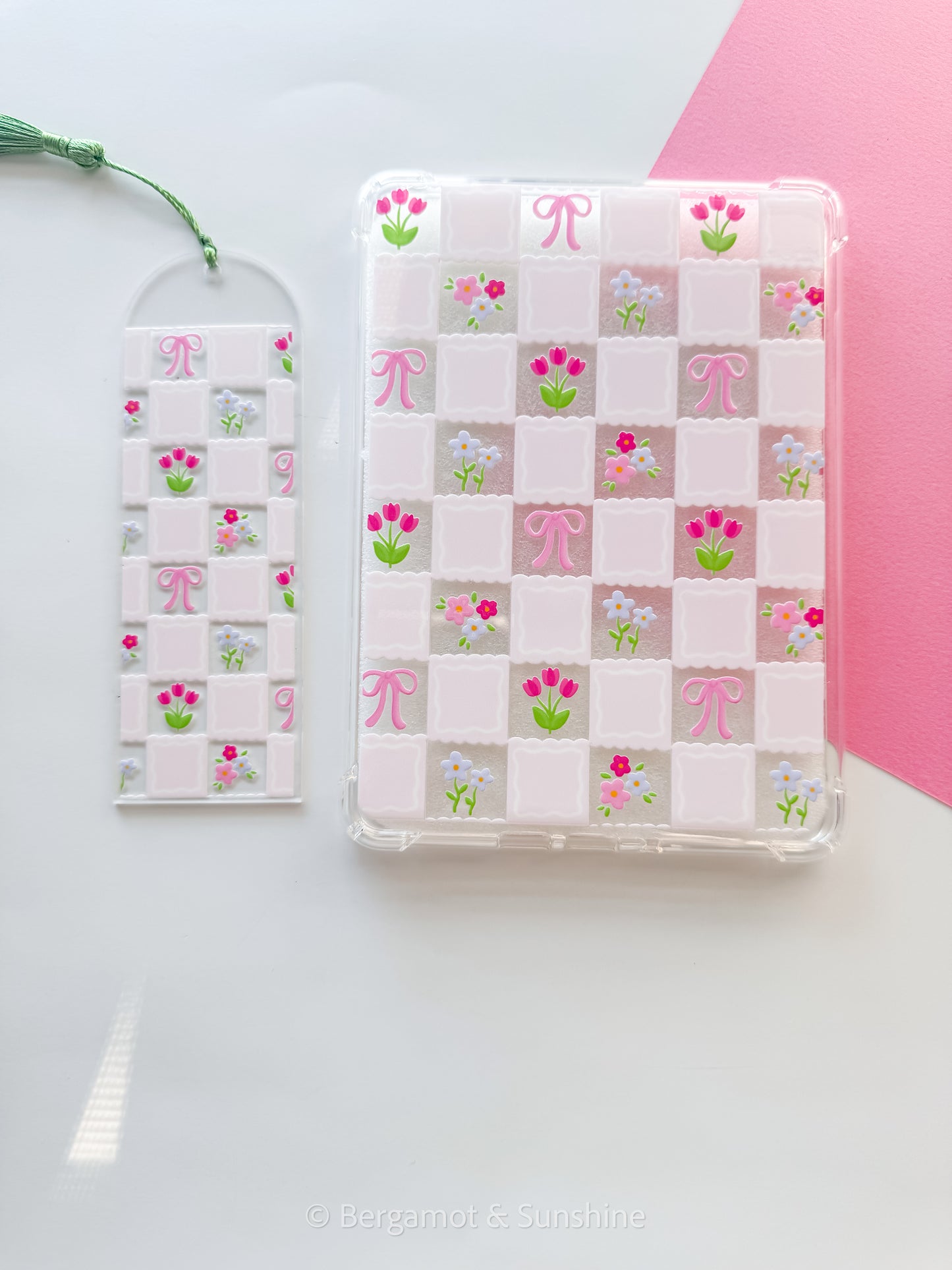 Checkered Spring Flowers Acrylic Bookmark
