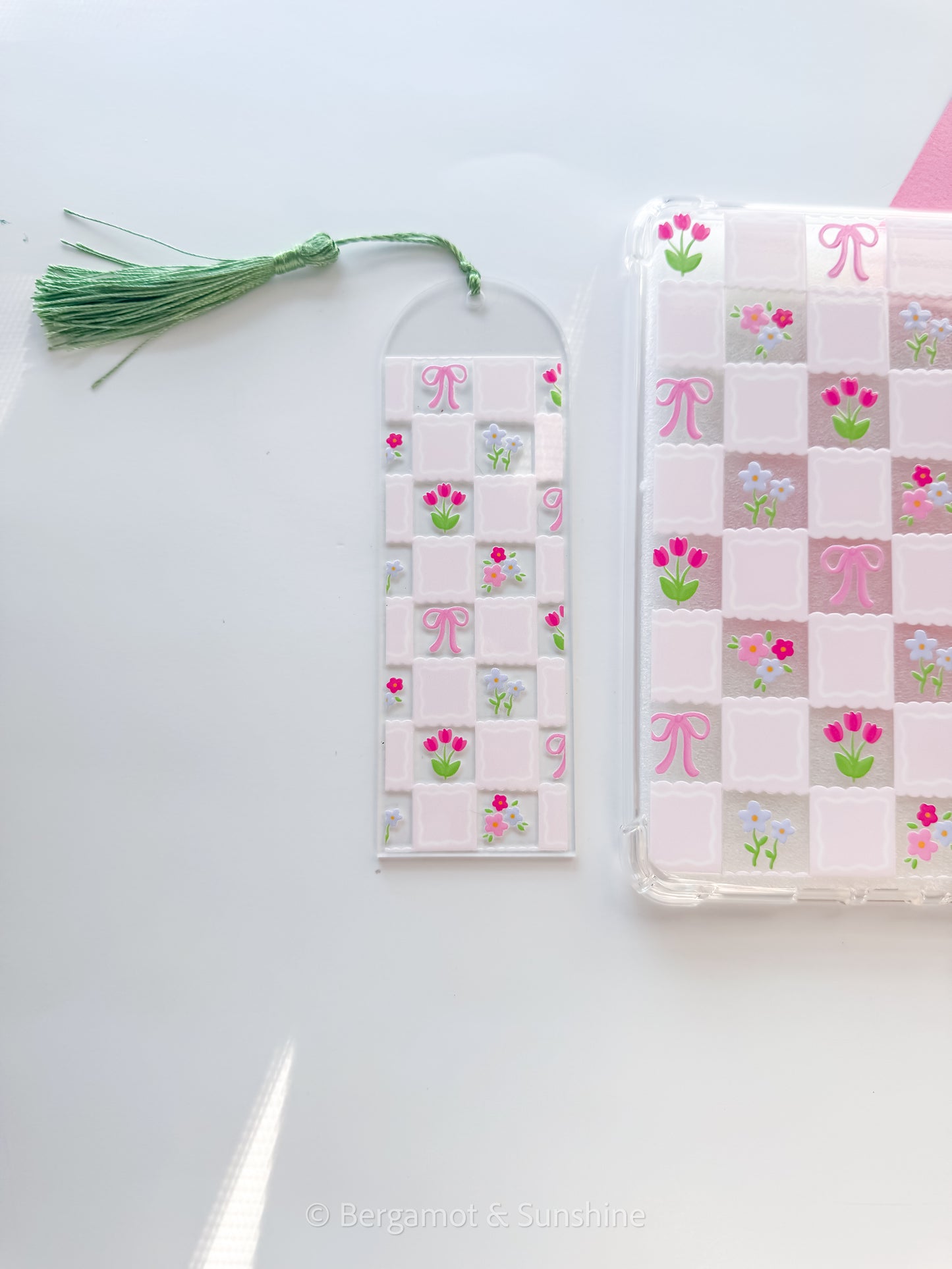 Checkered Spring Flowers Acrylic Bookmark