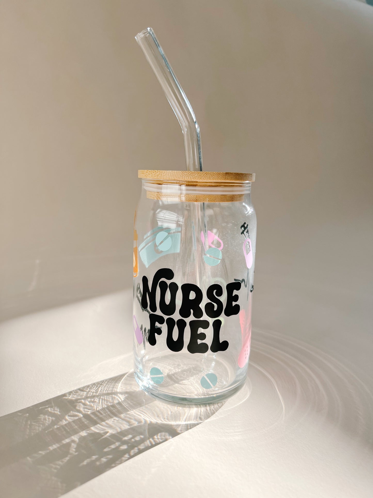 nurse fuel front view 16oz glass cup