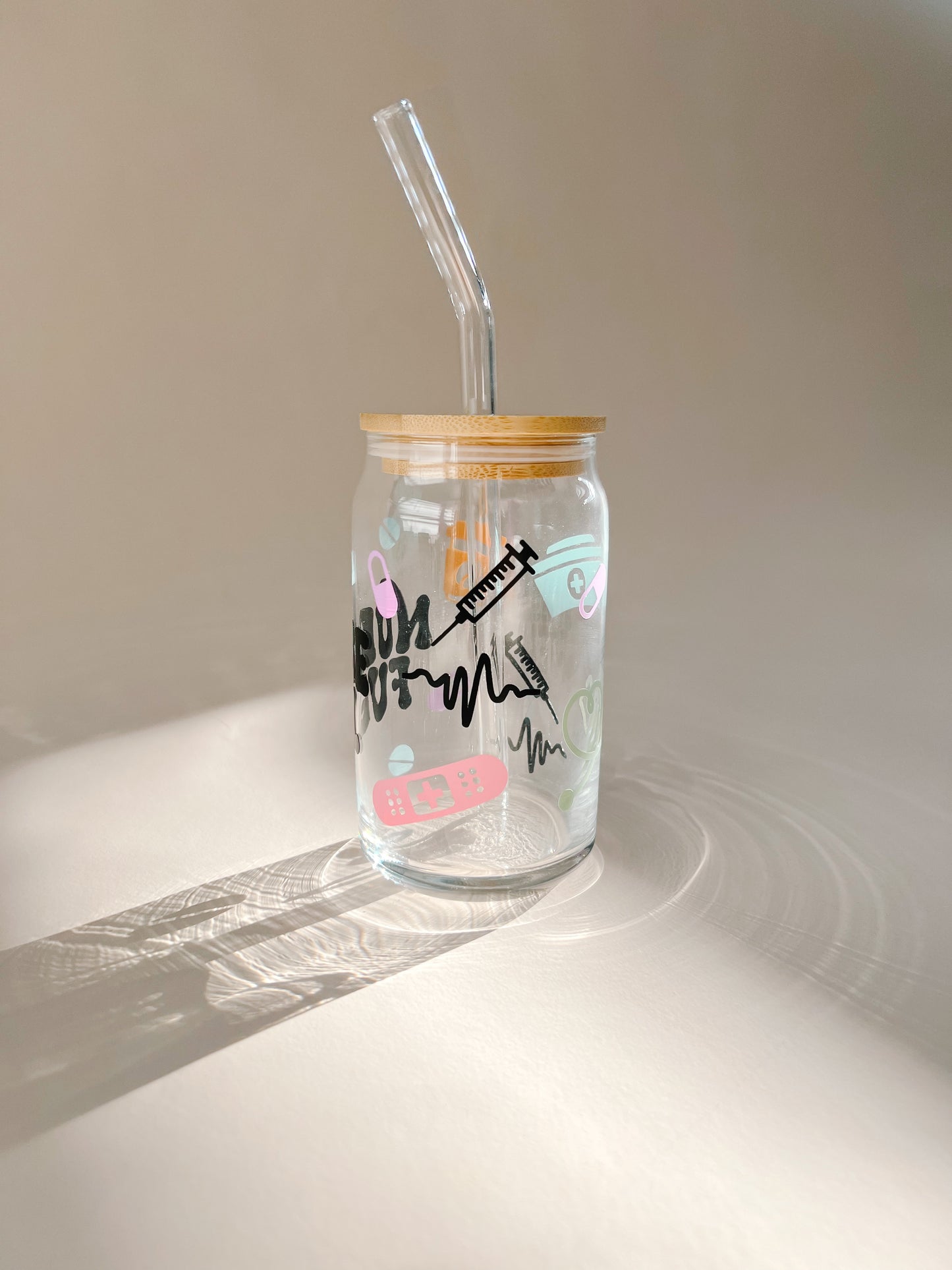 nurses fuel coffee cup 16oz bamboo lid glass straw