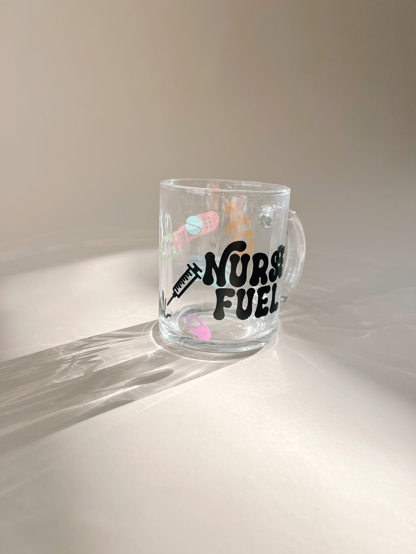 clear glass boho nurse fuel cup neutral fun colors