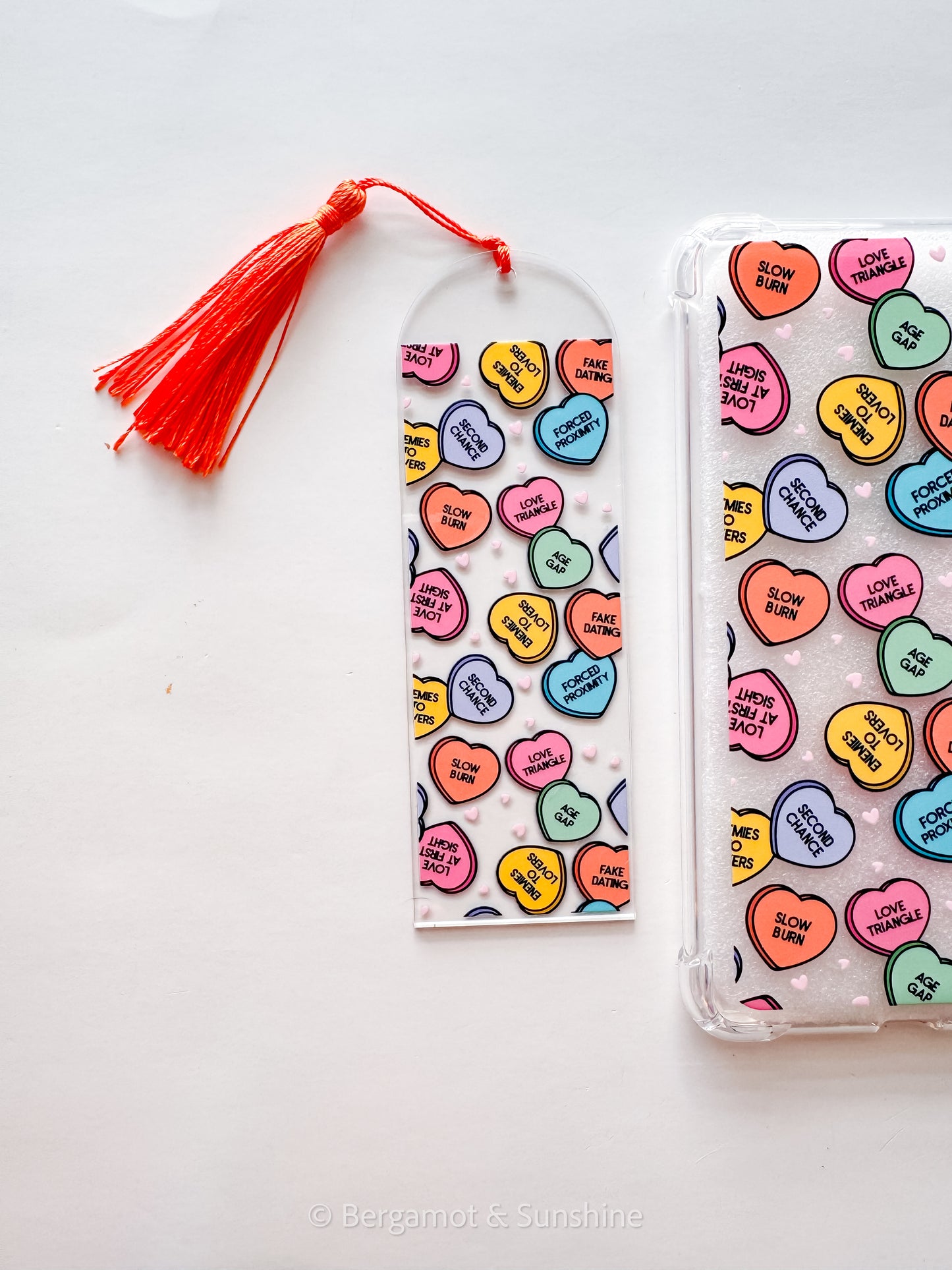 Candy Hearts Romance Tropes Acrylic Bookmark