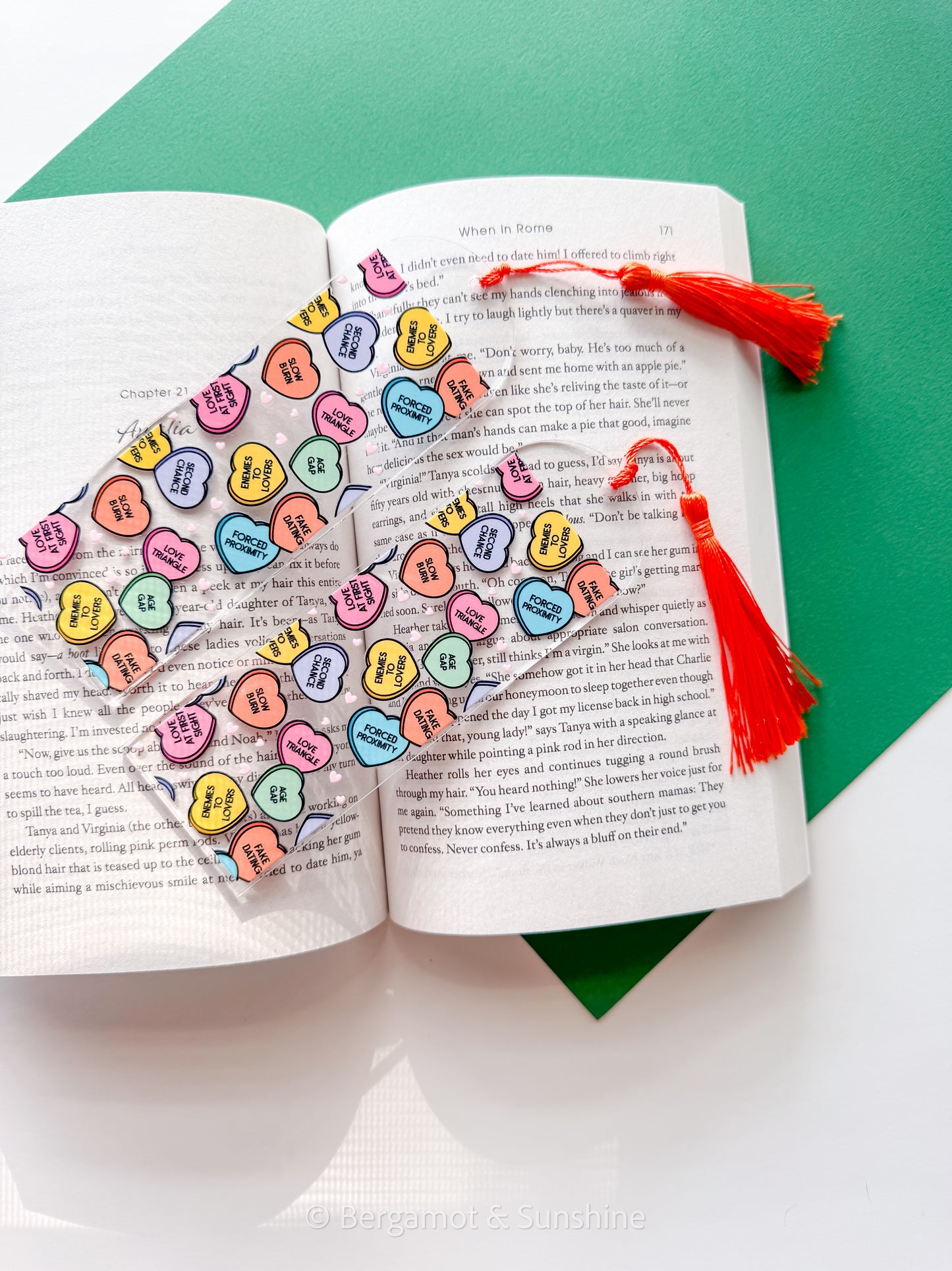 Candy Hearts Romance Tropes Acrylic Bookmark