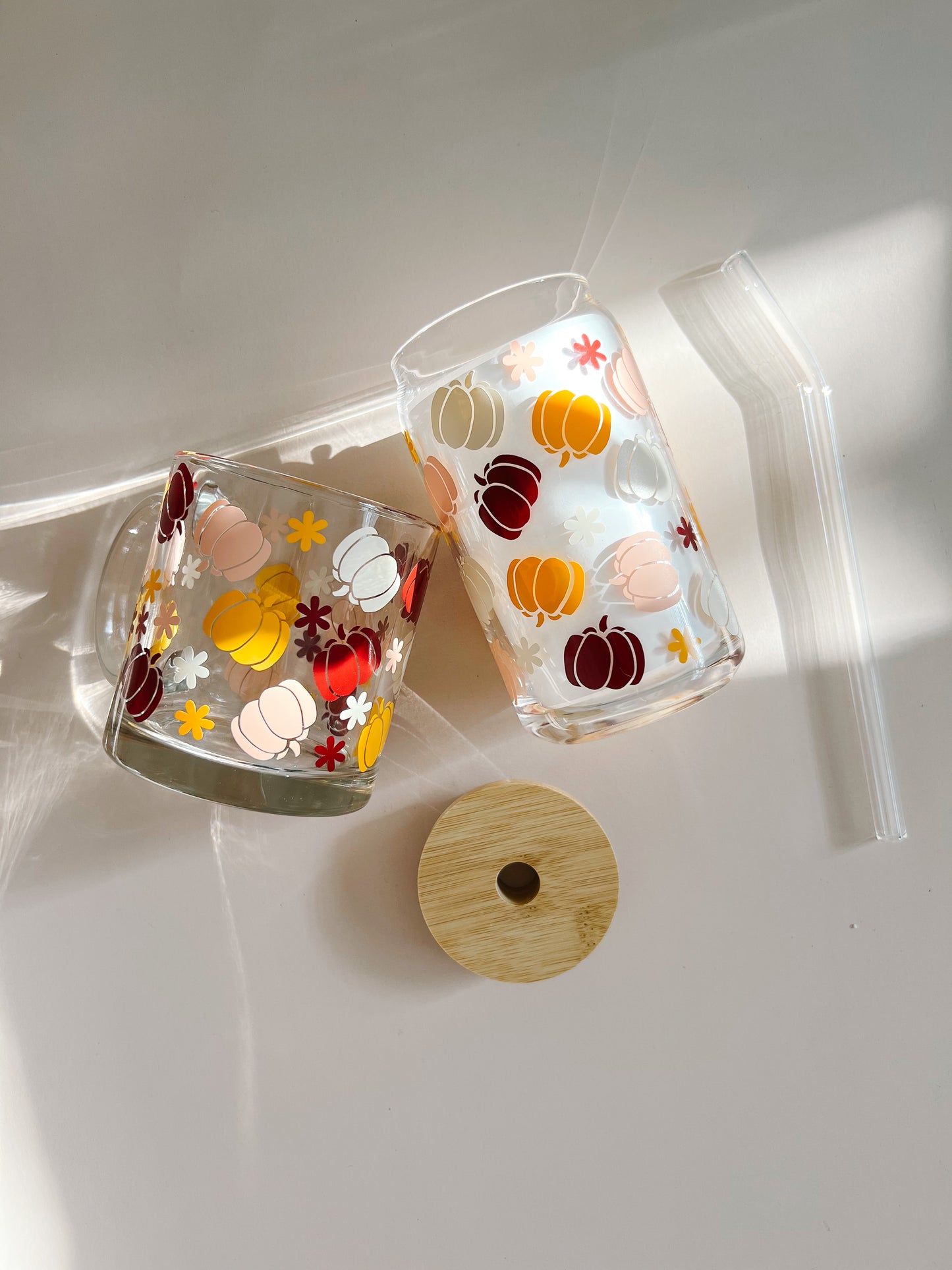 fall pumpkin glass cup and coffee mug