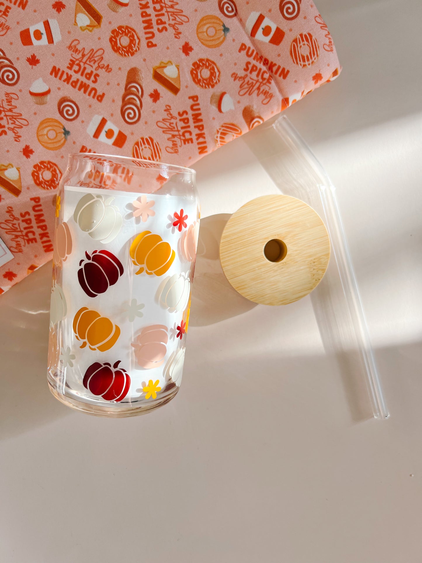fall pumpkin glass cup and coffee mug