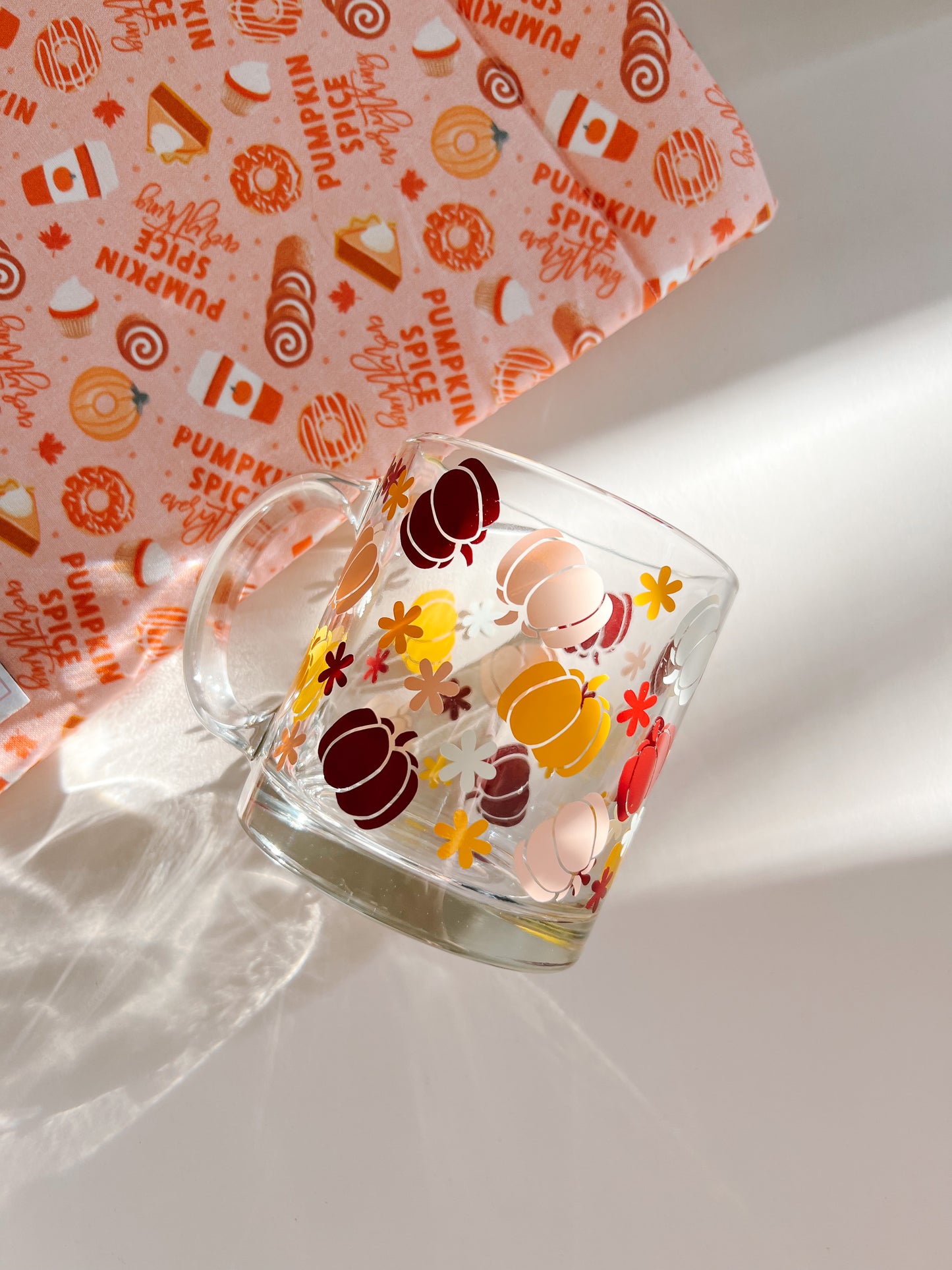 fall pumpkin glass cup and coffee mug
