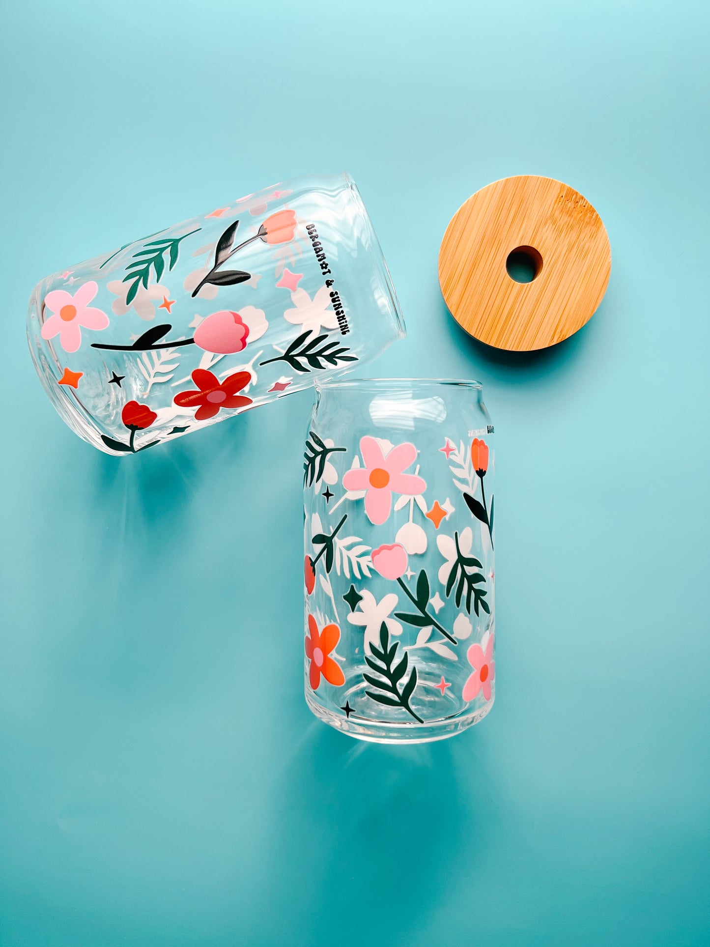 tulips and flowers glass coffee cup boho pink and orange