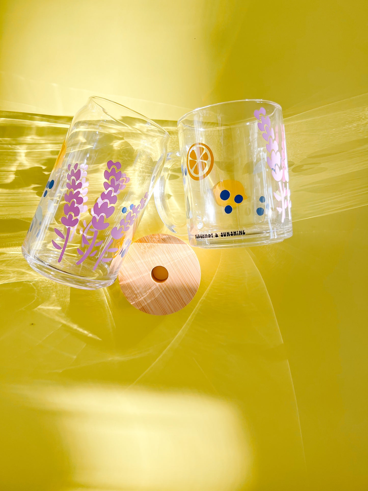 lemon and lavender glass cup and coffee mug aesthetically pleasing