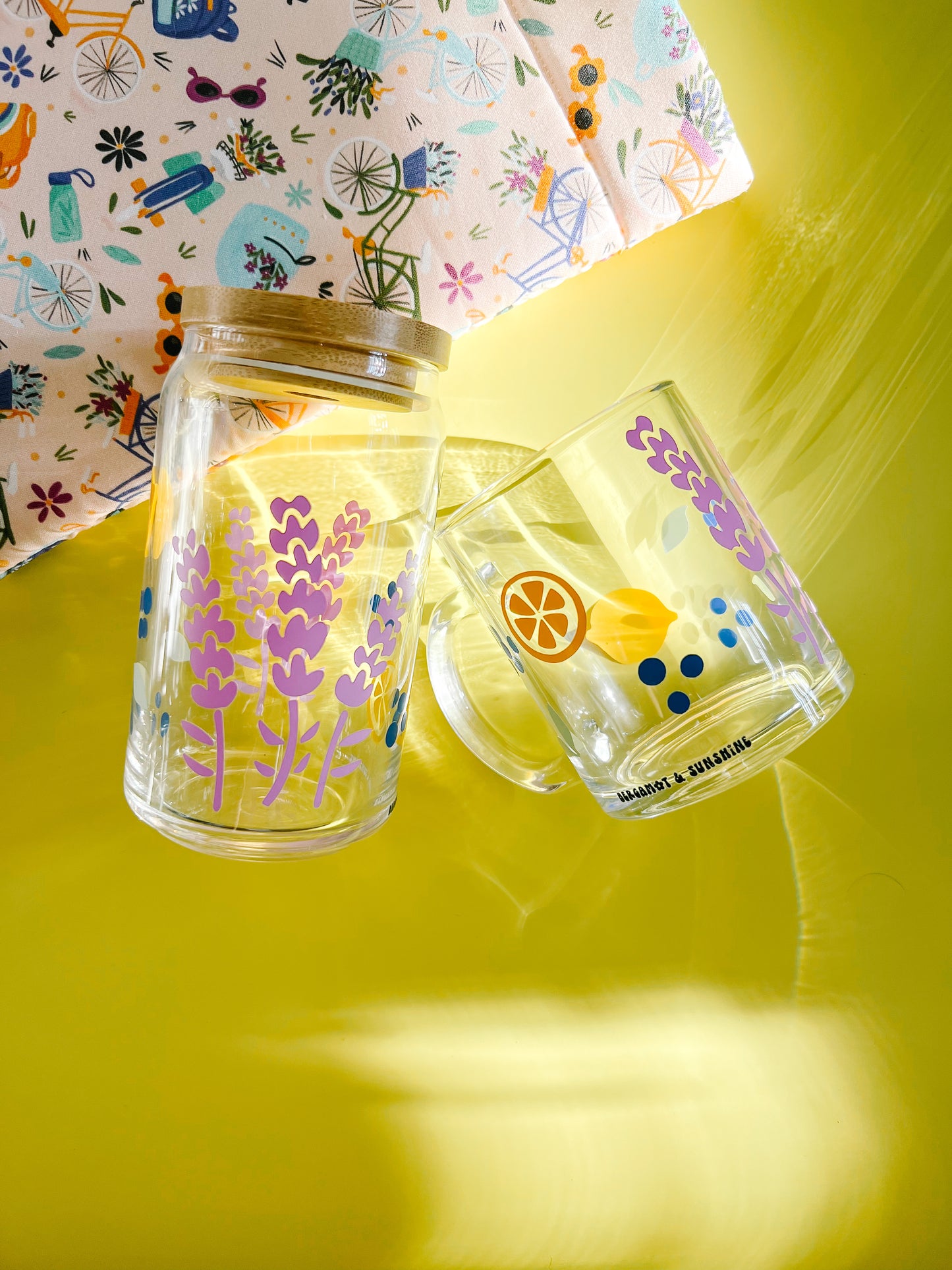 lemon and lavender glass cup and coffee mug aesthetically pleasing