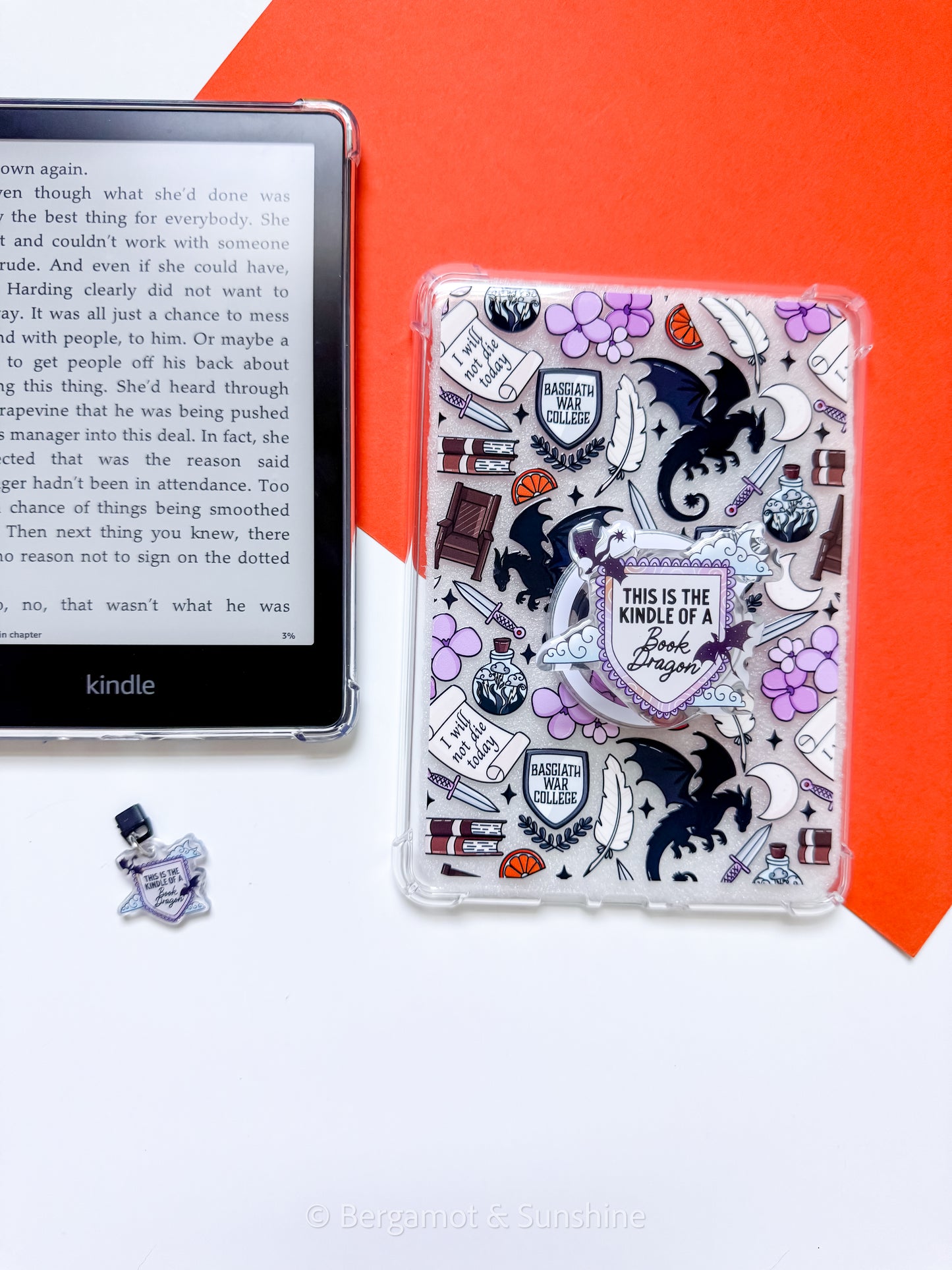 4W Kindle of a Book Dragon Magsafe Phone and E reader Grip and Dust Charm