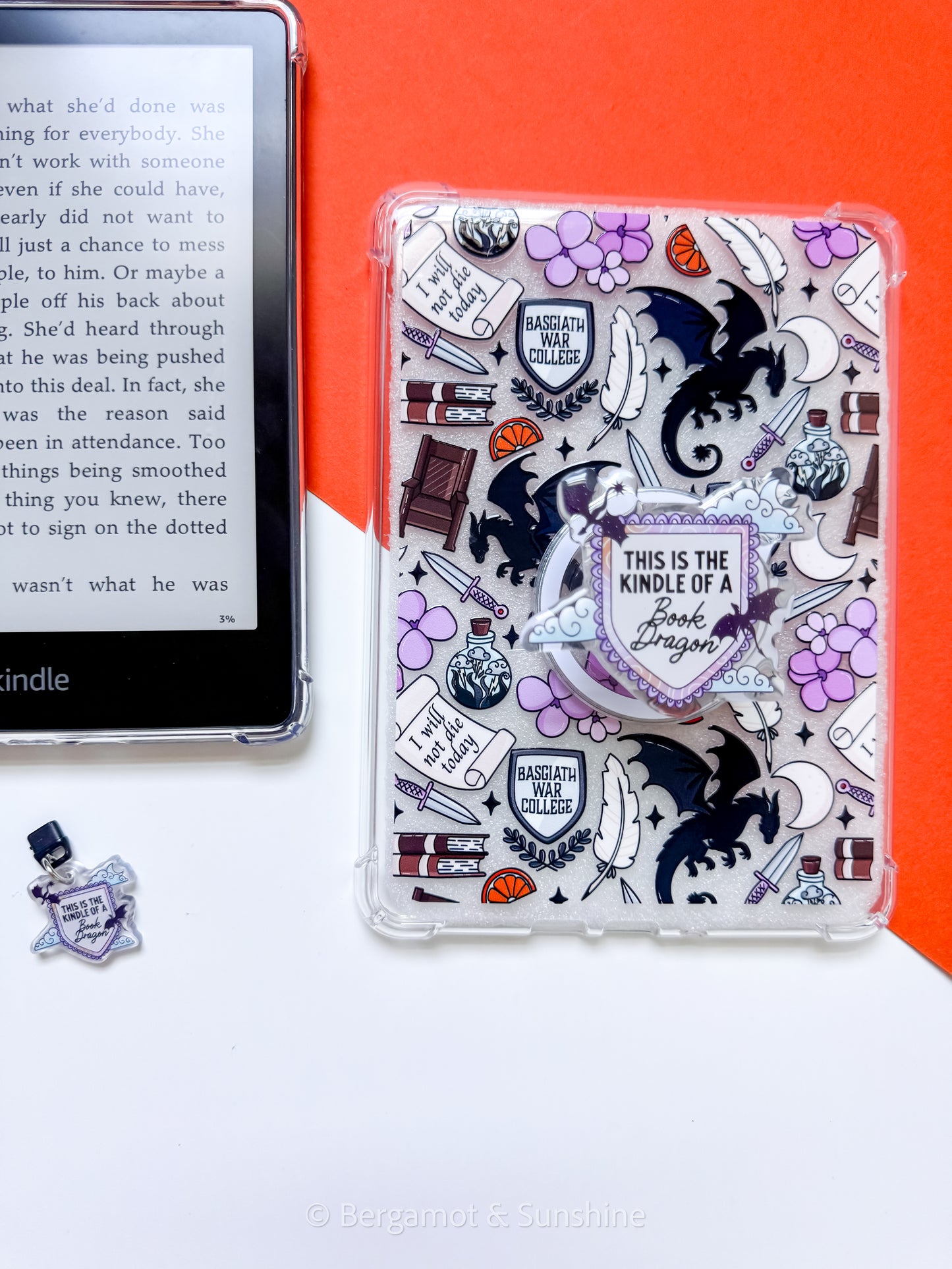 4W Kindle of a Book Dragon Magsafe Phone and E reader Grip and Dust Charm