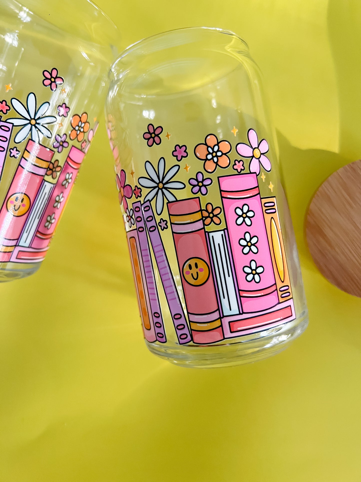 Happy Books and Flowers 16oz Glass Cup