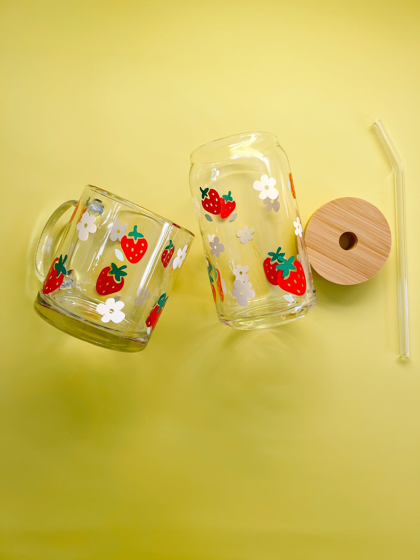 Strawberry Fields 16oz Glass Cup and 13oz Coffee Mug