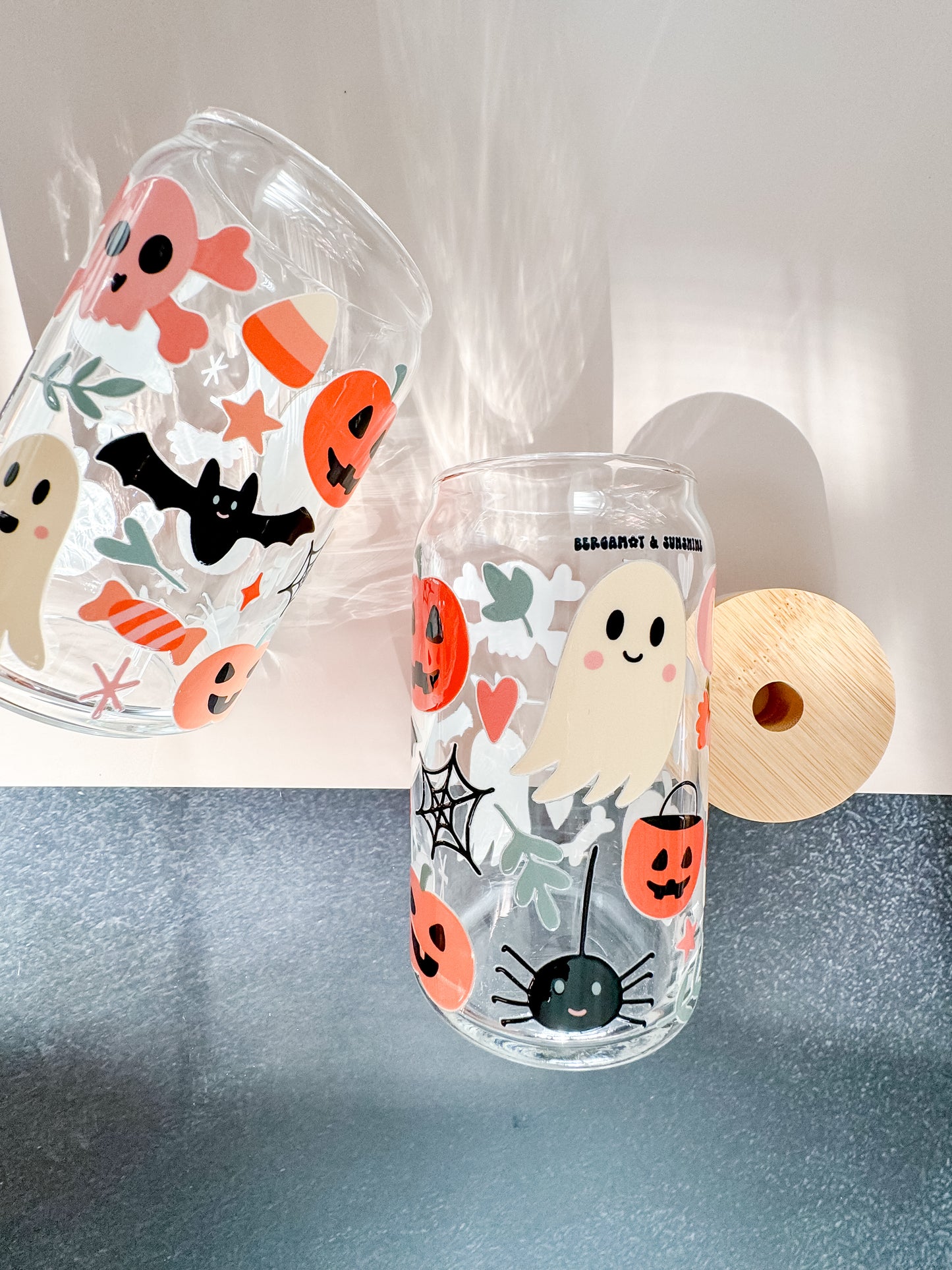 Black Cat Halloween 16oz Glass Cup