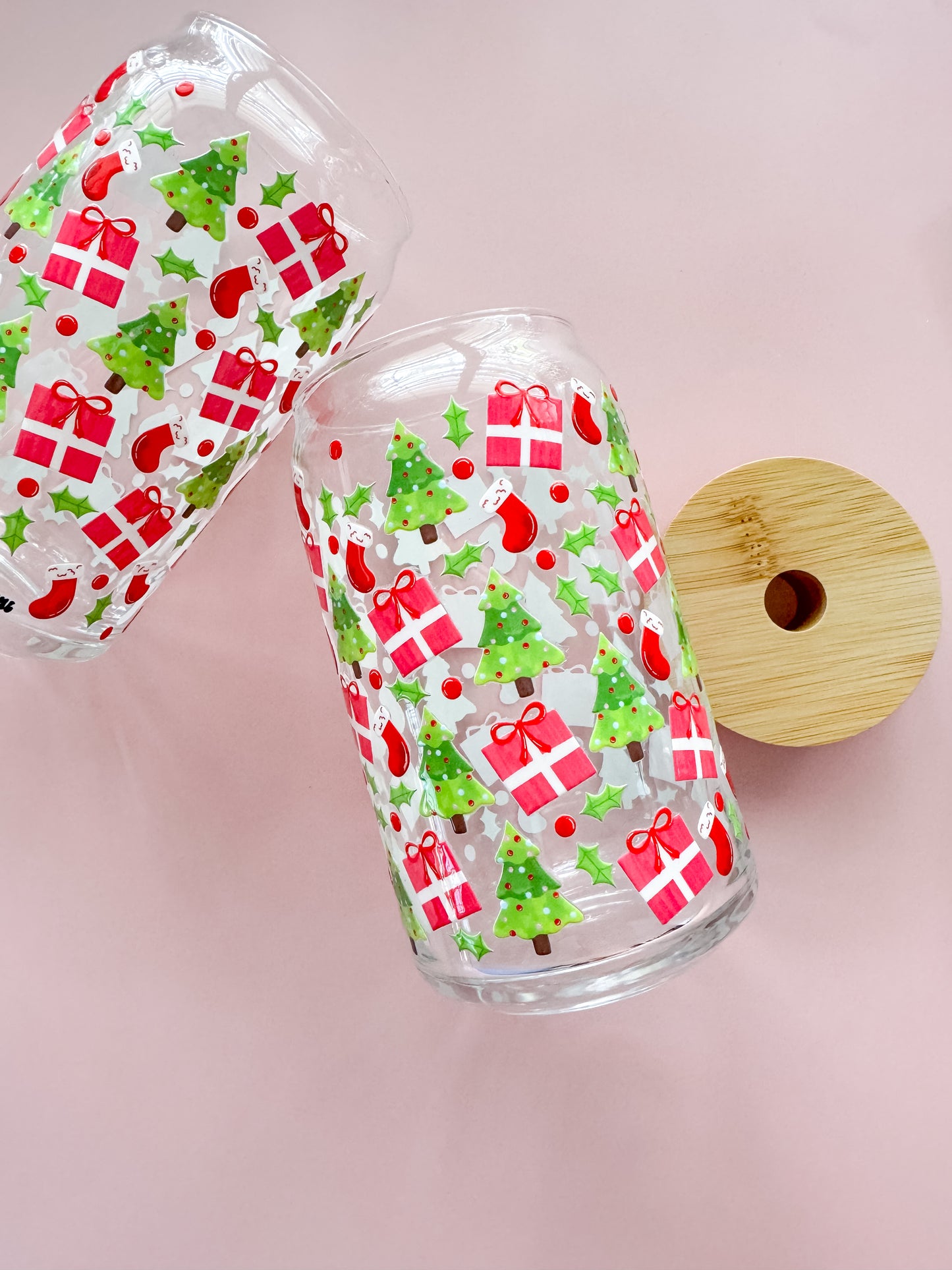 Christmas Trees and Presents 16oz Glass Cup