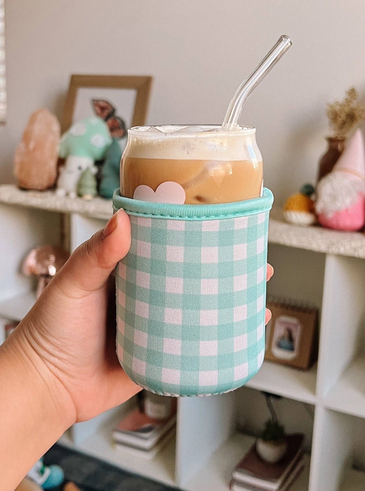 Mint Gingham Iced Coffee Sleeve