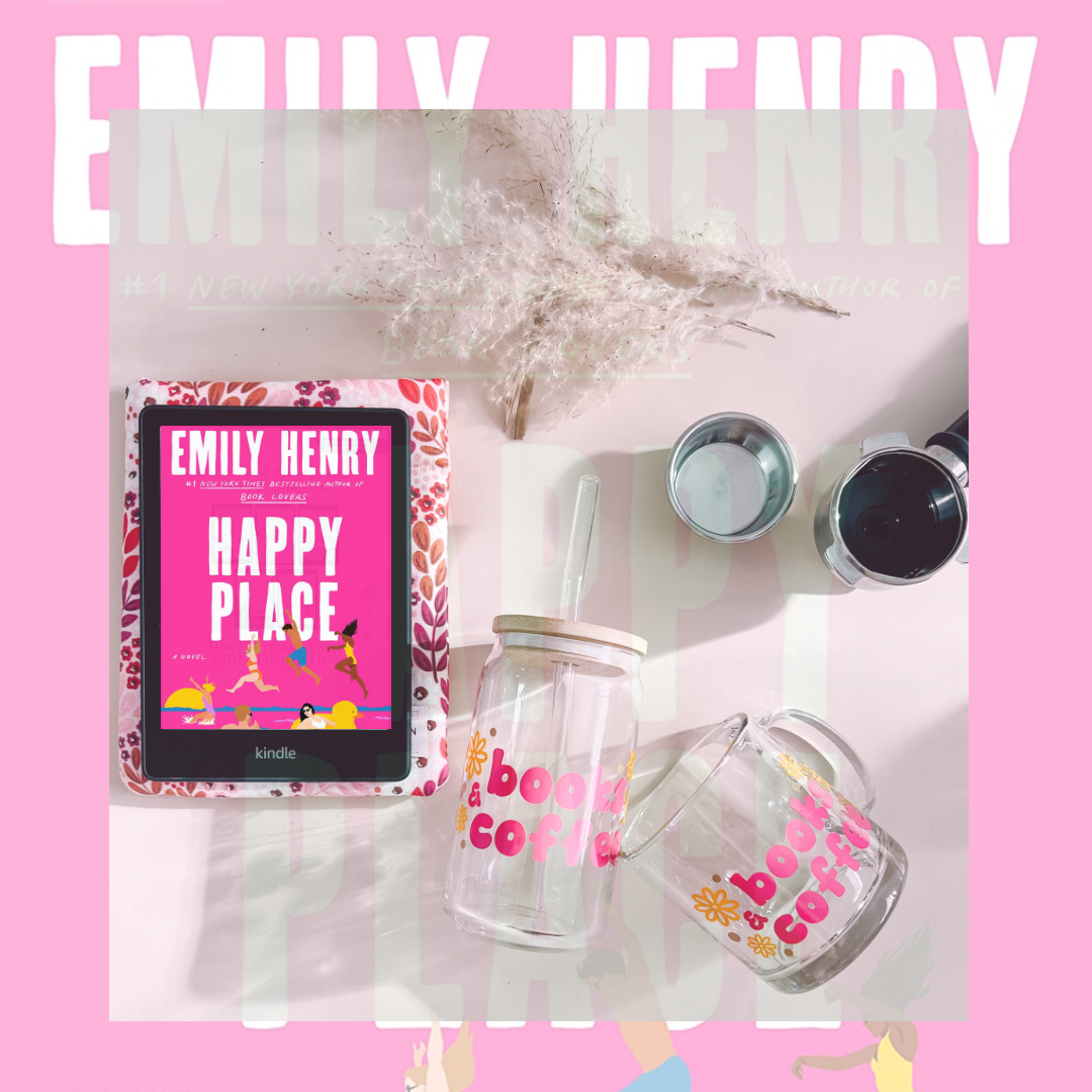 books and coffee coffee mug and glass cup Emily Henry happy place