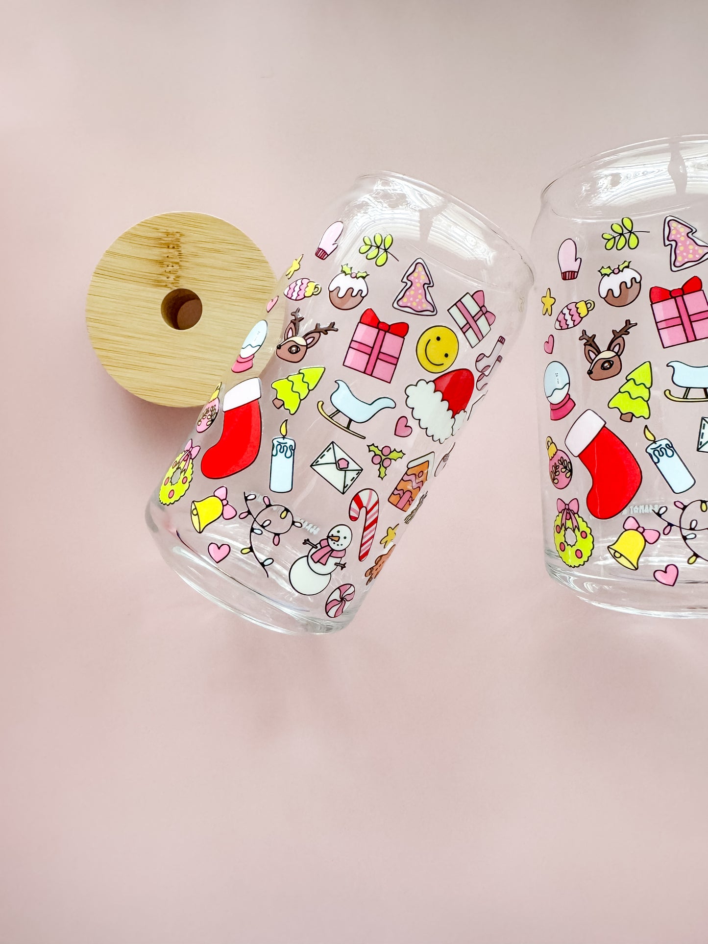 Festive Doodles 16oz Glass Cup