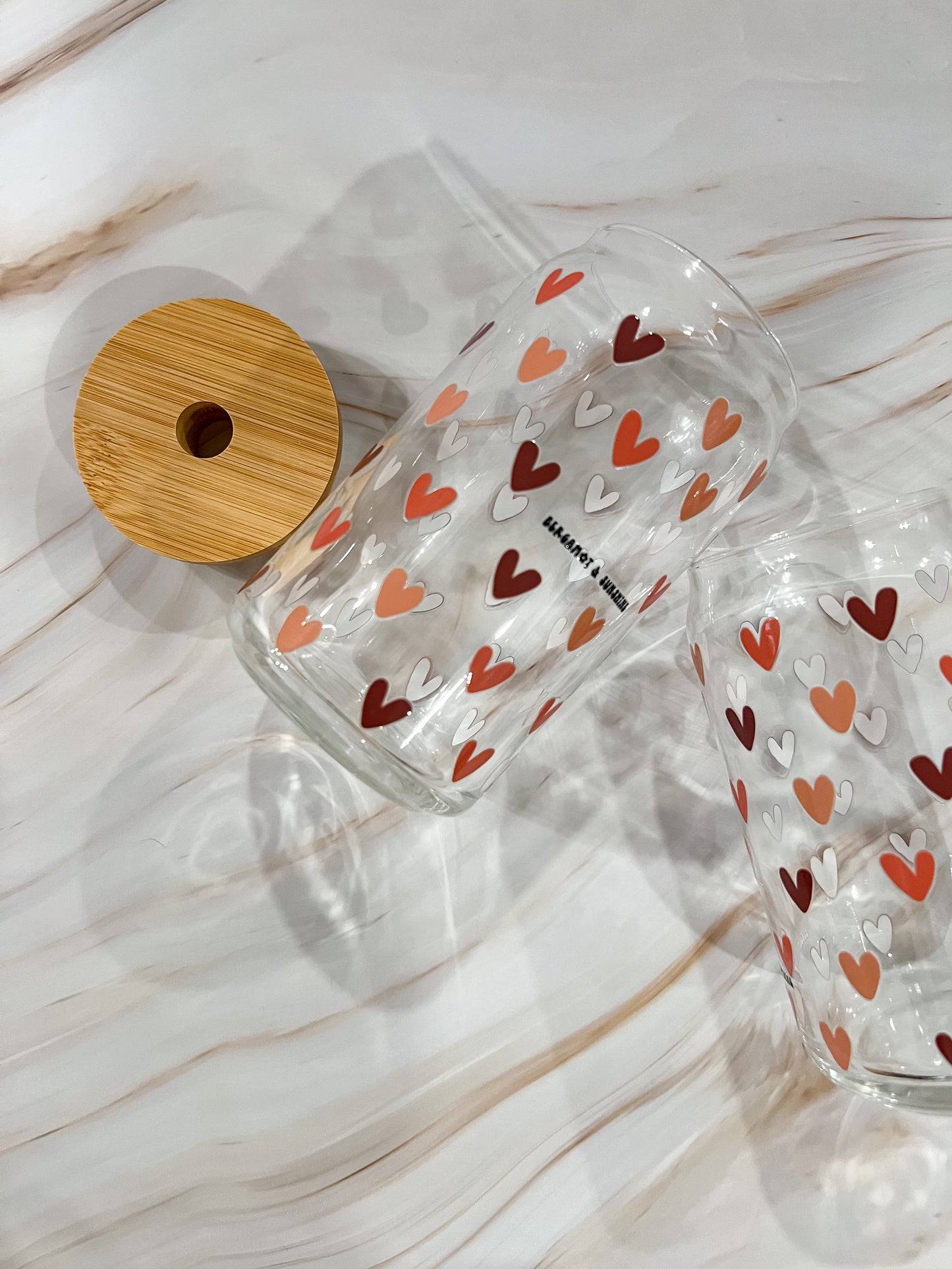 Latte Hearts 16oz Glass Cup