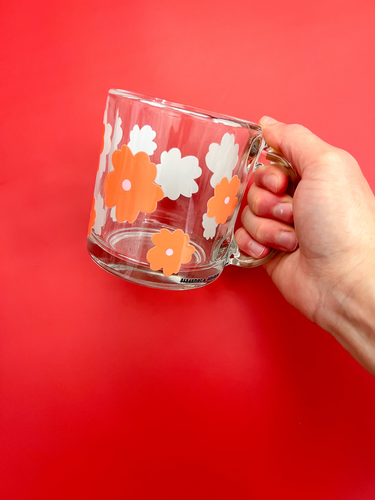 Orange and Pink Retro Flower (combined listing) 16oz Glass Cup / 13oz Coffee Mug