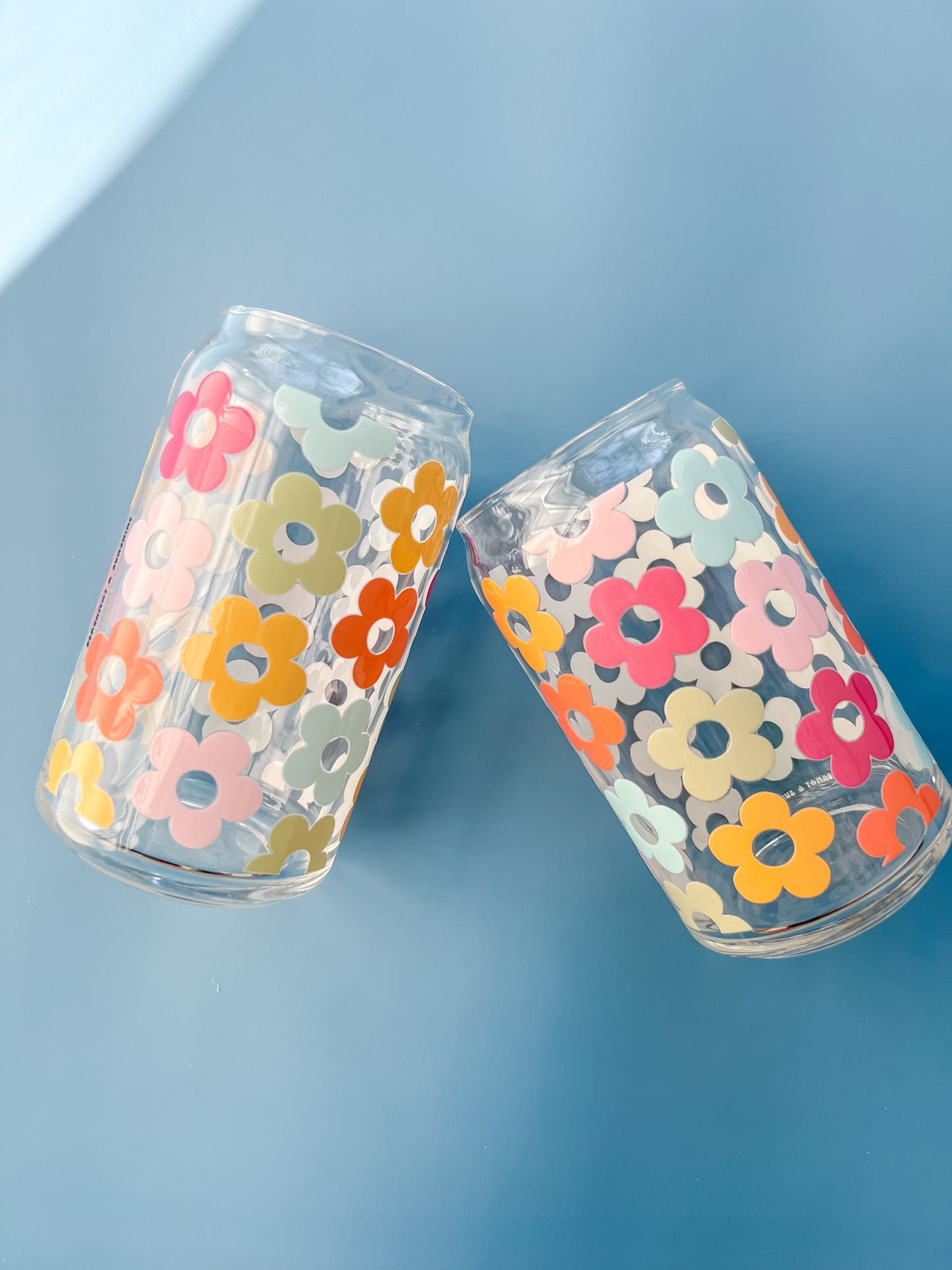 Multicolor Flowers 16oz Glass Cup