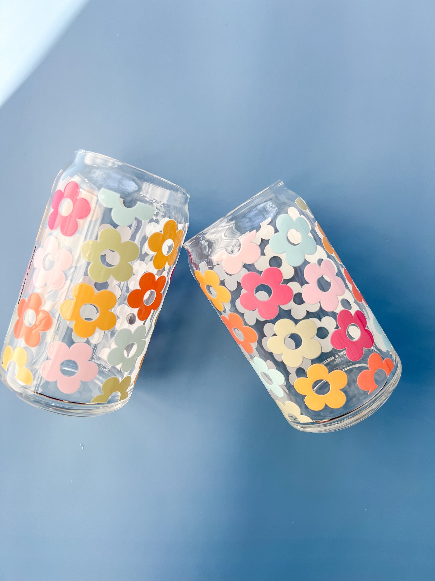 Multicolor Flowers 16oz Glass Cup