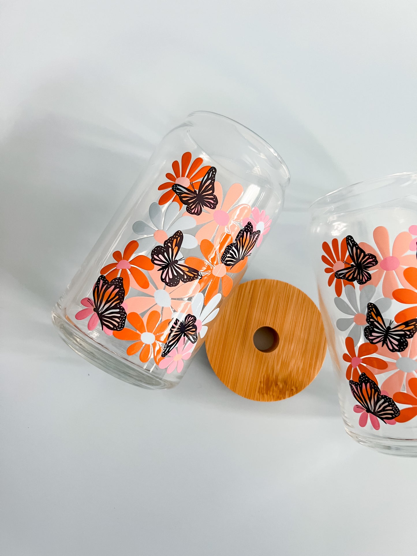 Flowers and Butterflies 16oz Glass Cup
