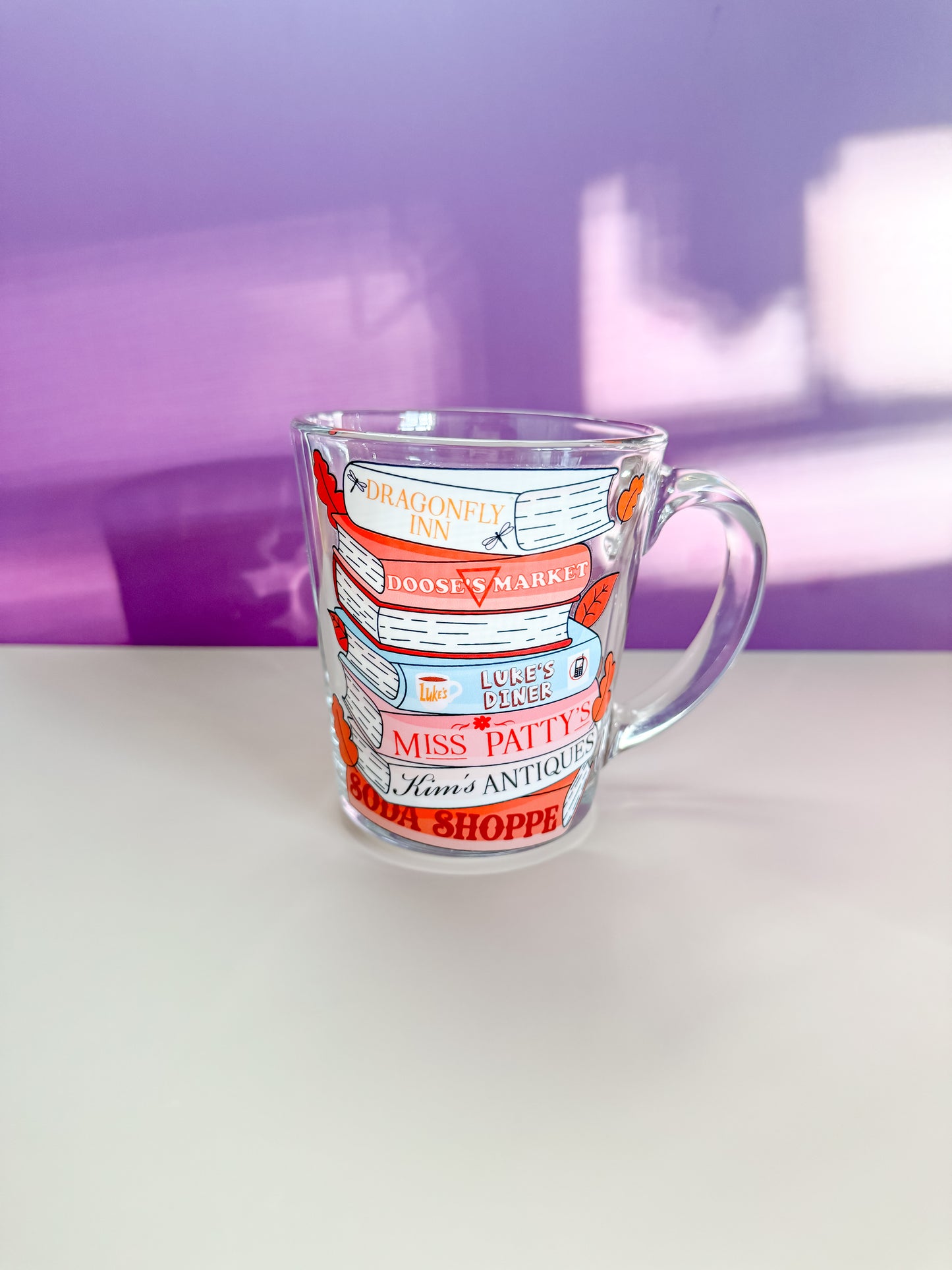 G.G. Bookstack 16oz + 20oz Glass Cup and Coffee Mug (double sided design)