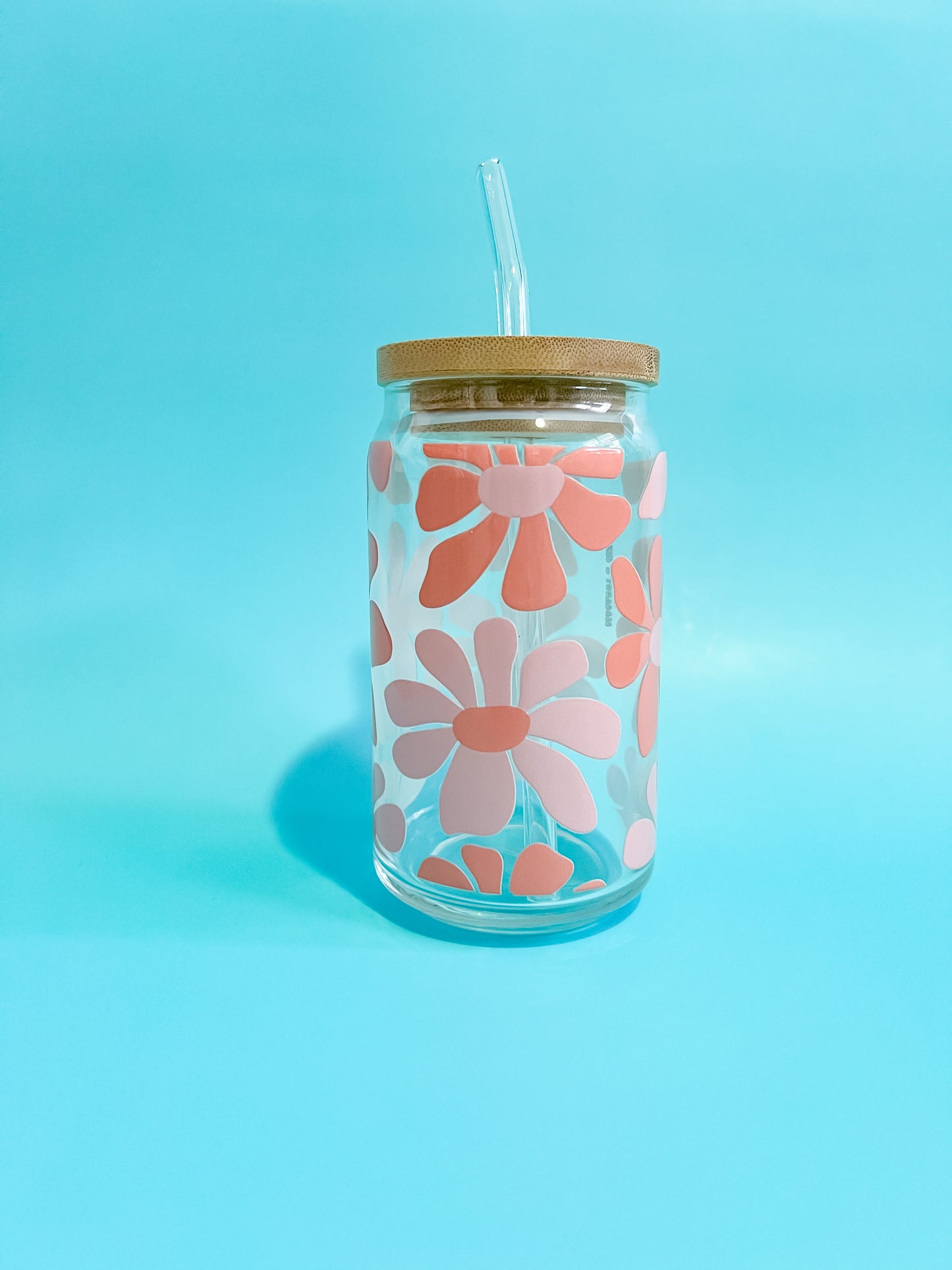 Groovy Coral Flowers 16oz Glass Cup