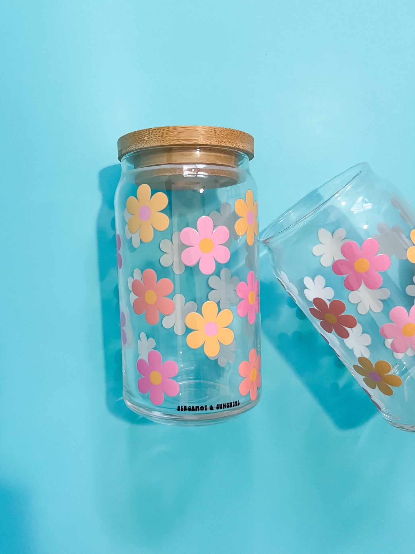 Funky Florals 16oz Glass Cup