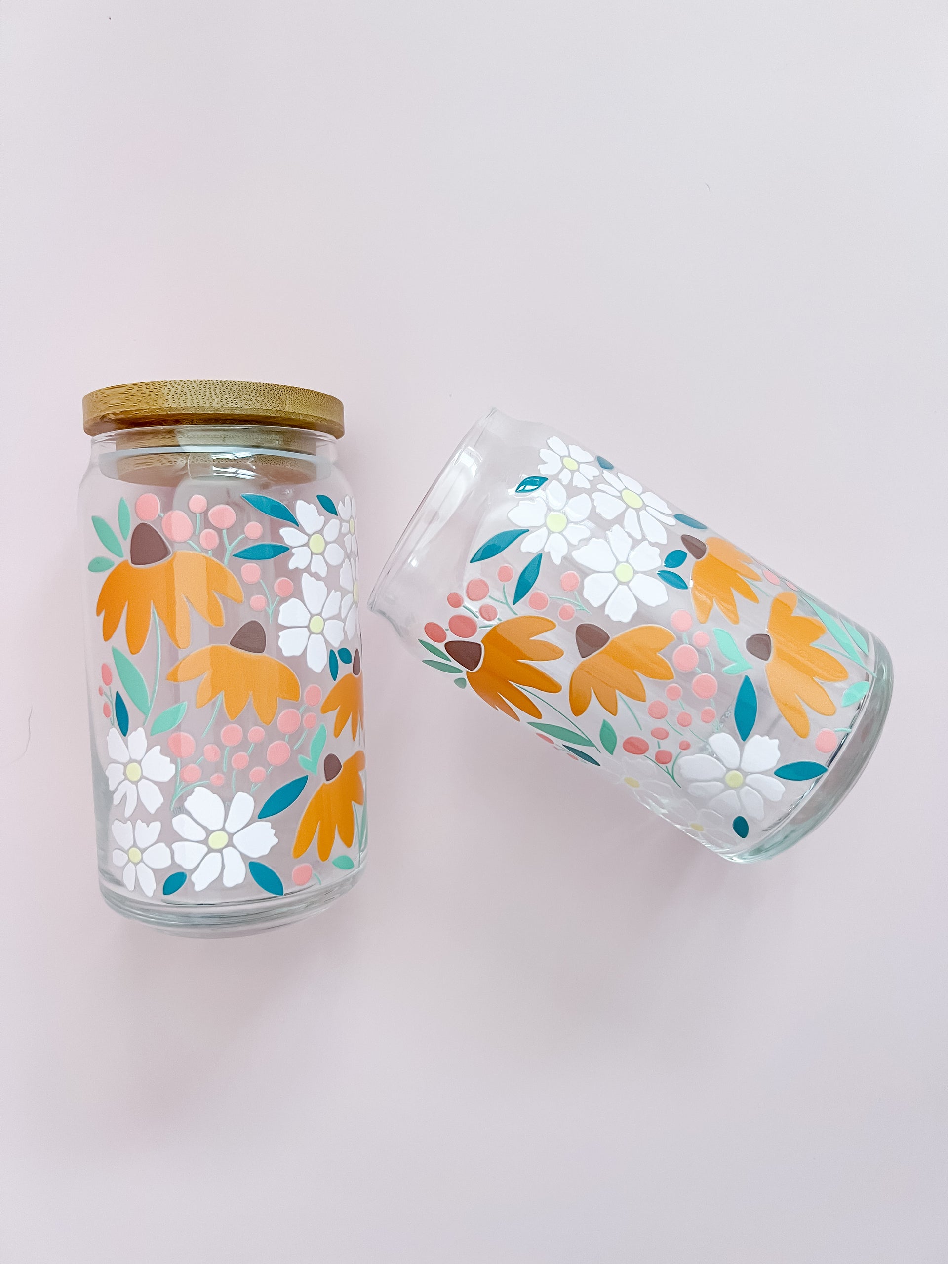 20oz Retro Flowers Glass Cup – Penny & Co