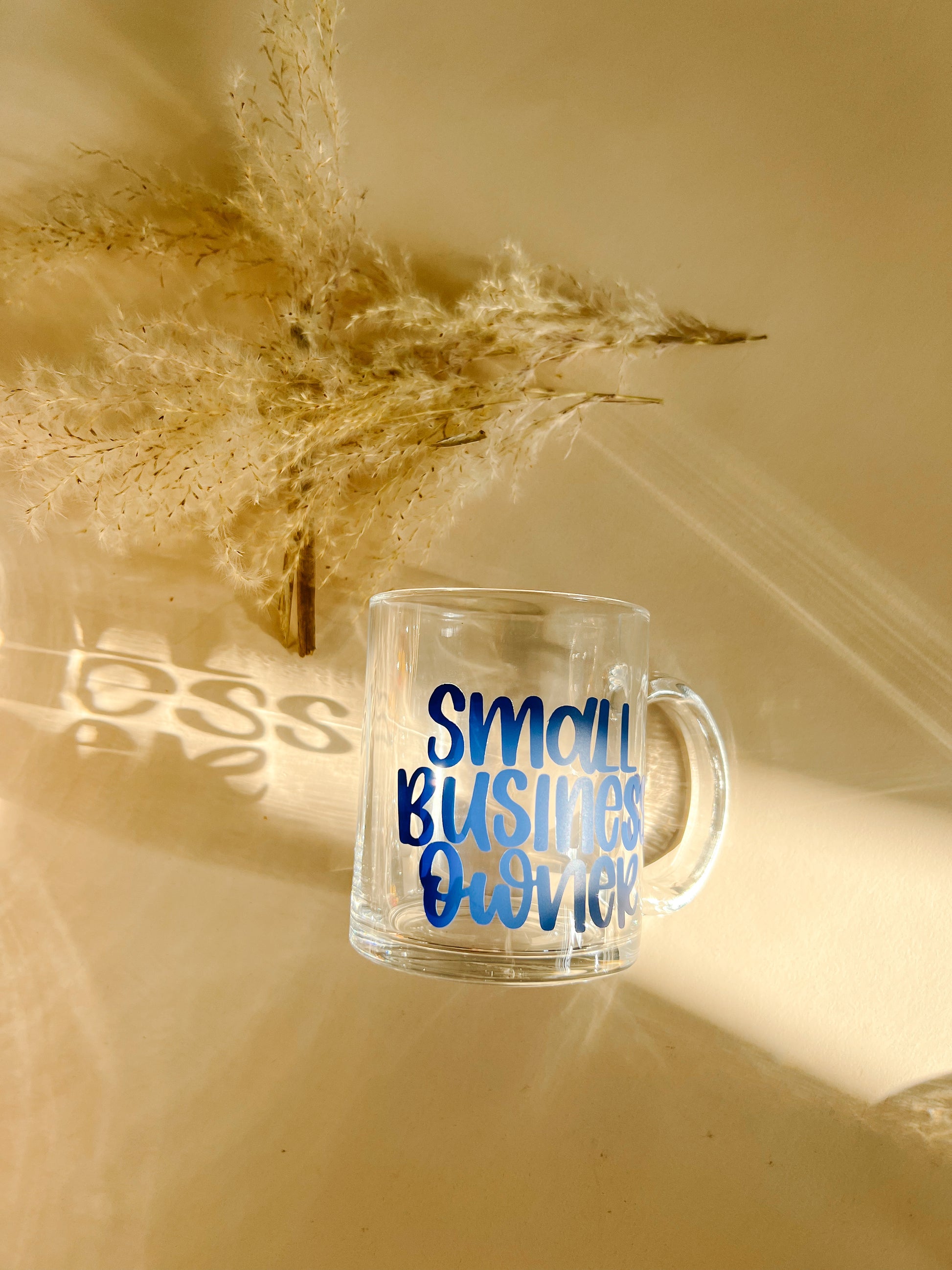 glass coffee mug with small business owner design
