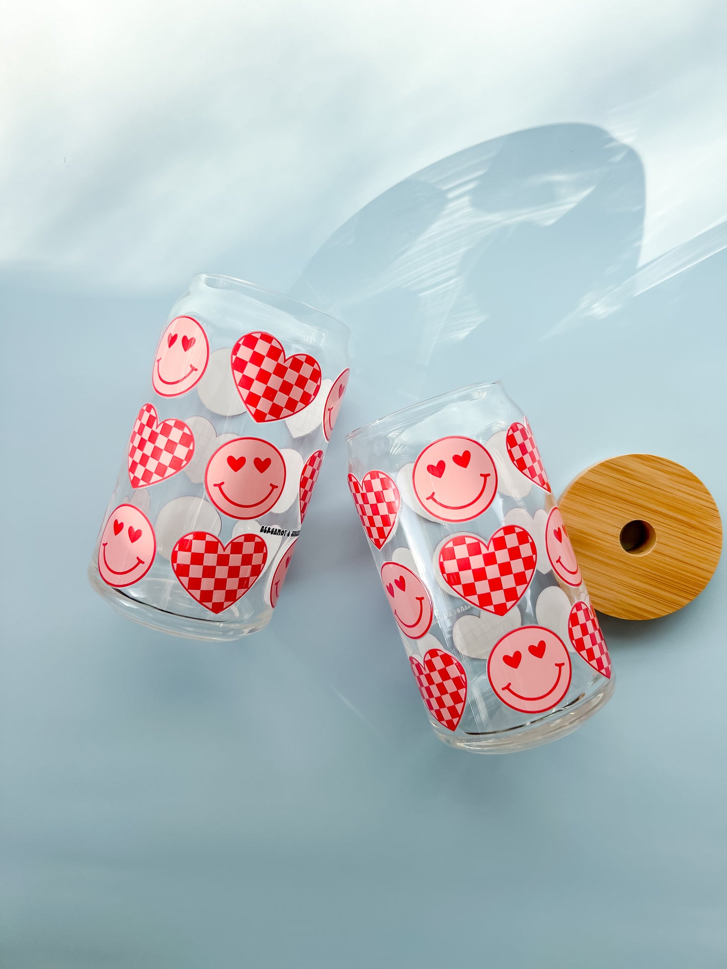 Checkered Smiles and Hearts 16oz Glass Cup