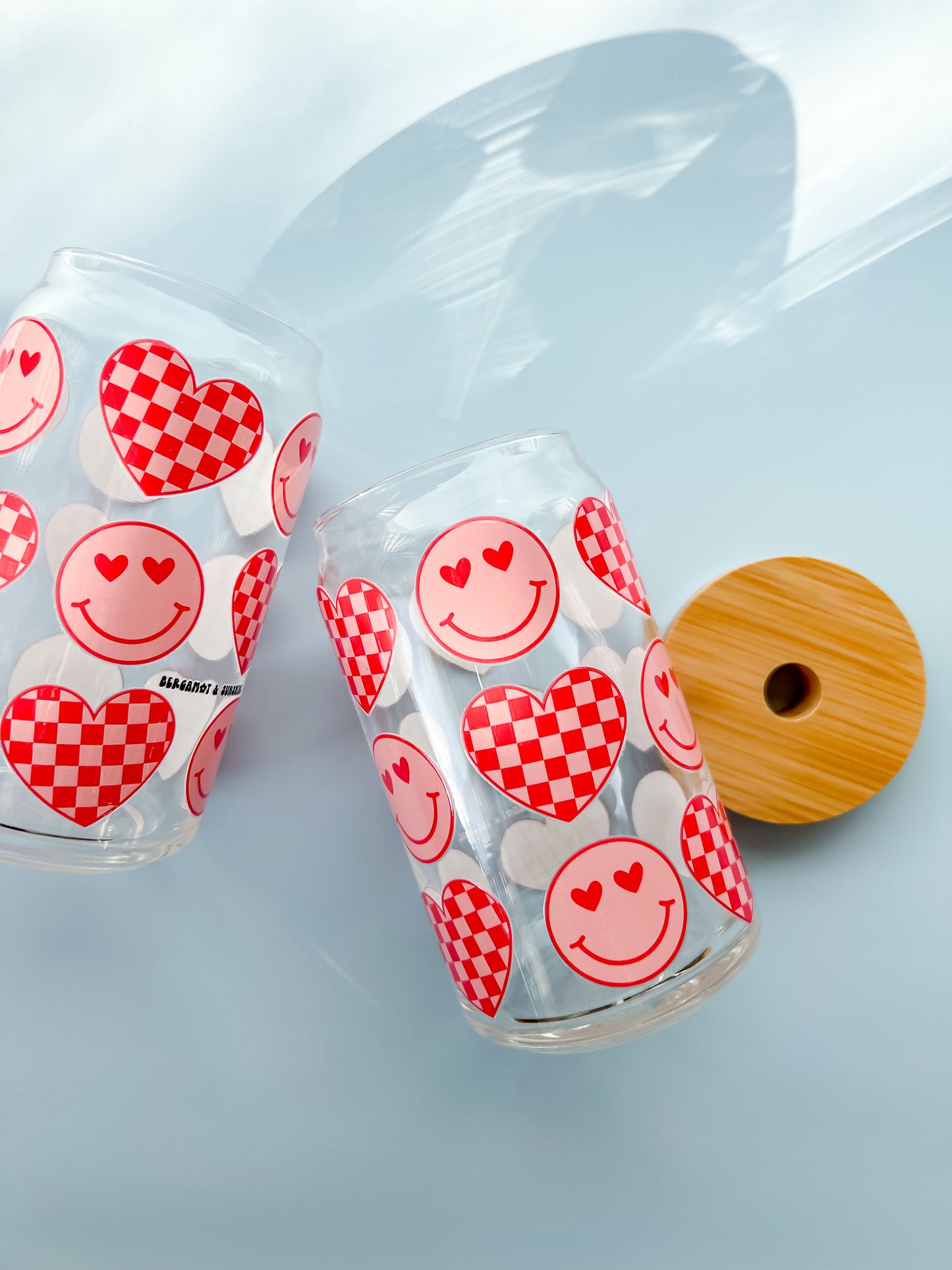 Checkered Smiles and Hearts 16oz Glass Cup