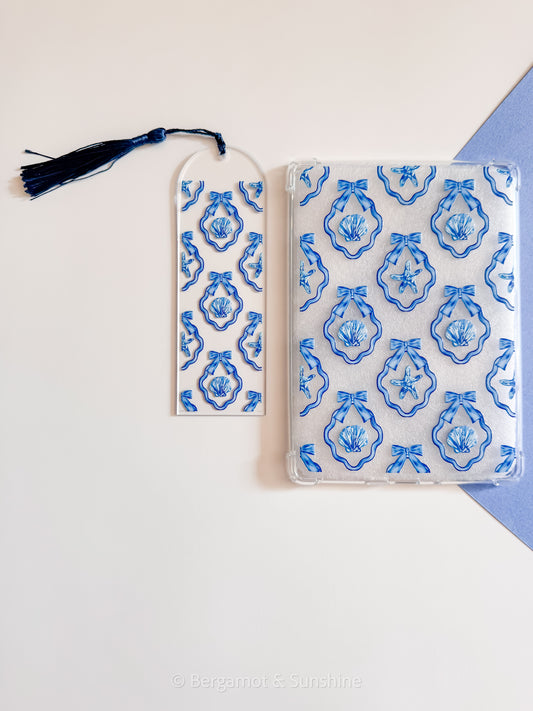 Framed Coquette Blue Shells Kindle Case and/or Bookmark [Combined Listing]