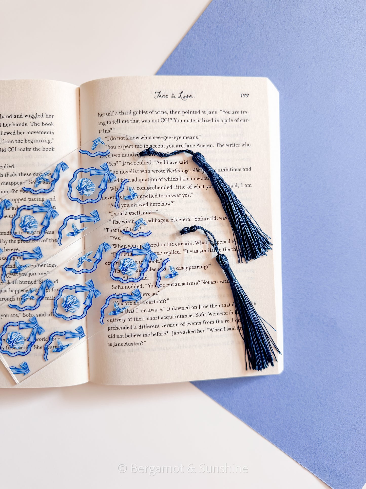 Framed Coquette Blue Shells Kindle Case and/or Bookmark [Combined Listing]