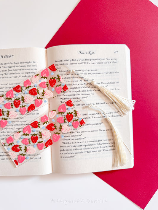 Strawberries and Blue Flowers Bookmark