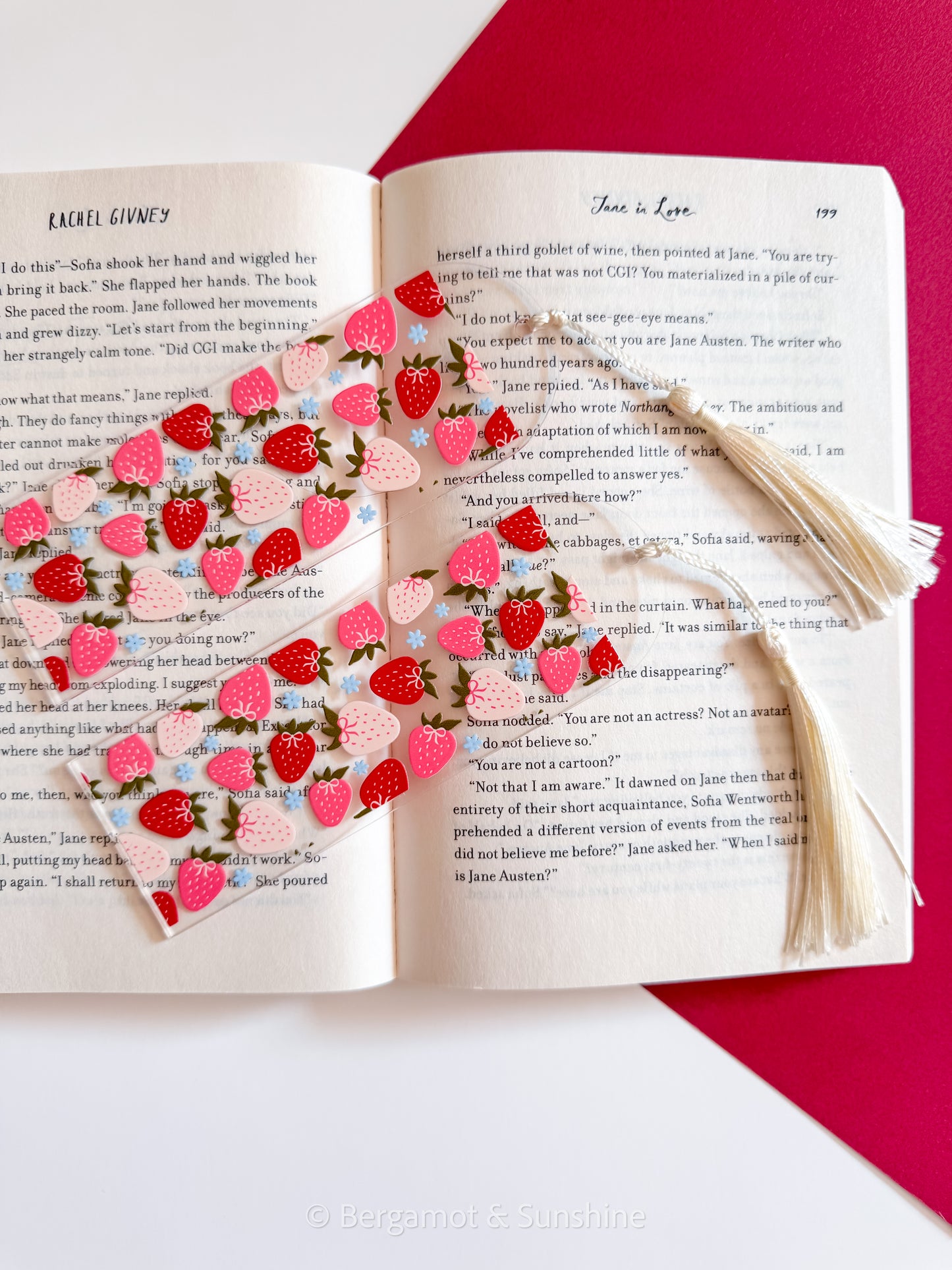 Strawberries and Blue Flowers Bookmark