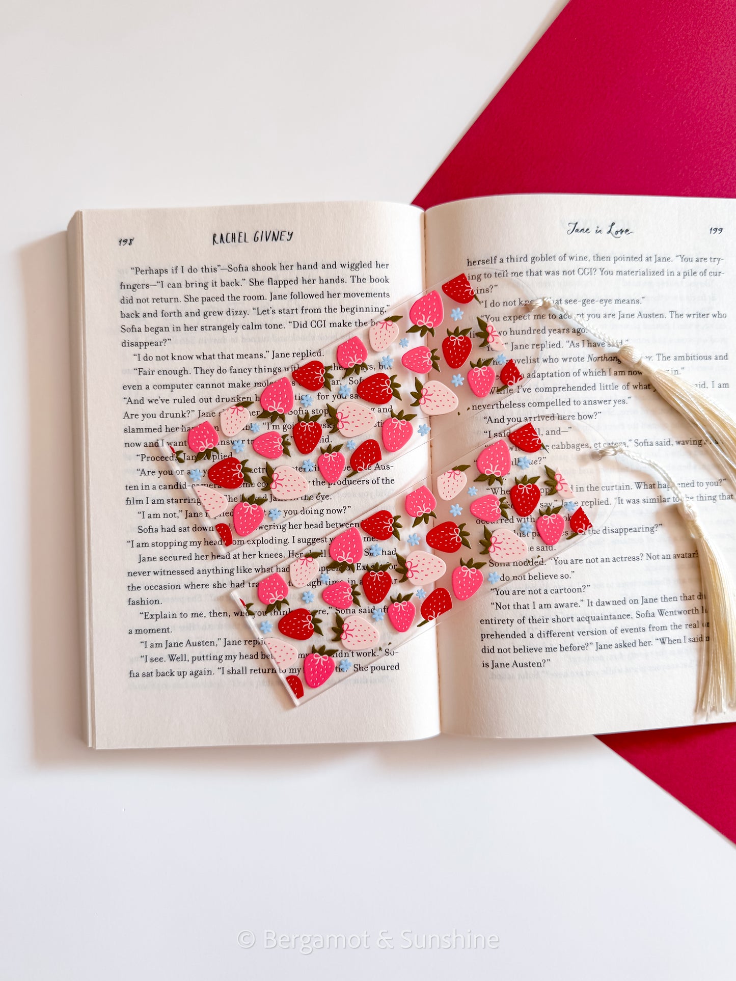 Strawberries and Blue Flowers Bookmark