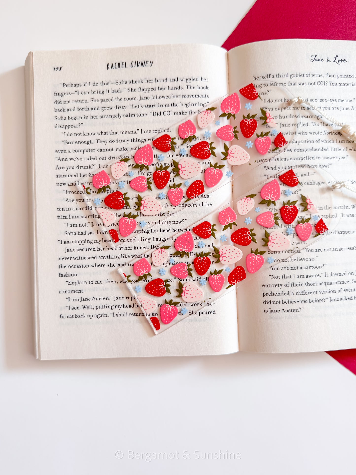 Strawberries and Blue Flowers Bookmark