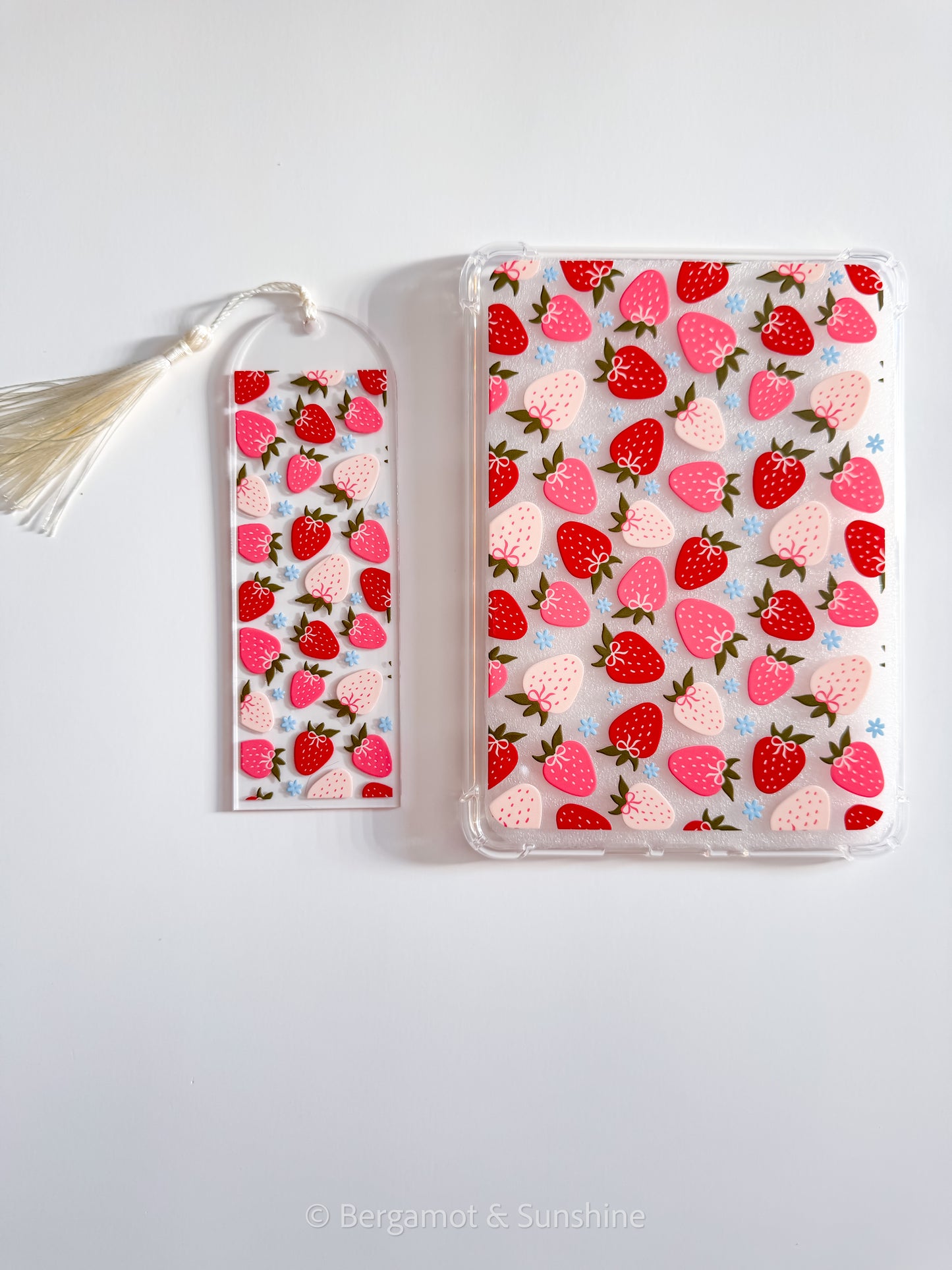 Strawberries and Blue Flowers Bookmark