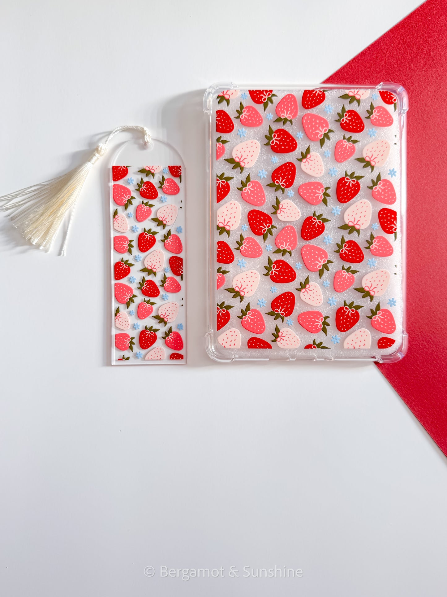Strawberries and Blue Flowers Bookmark
