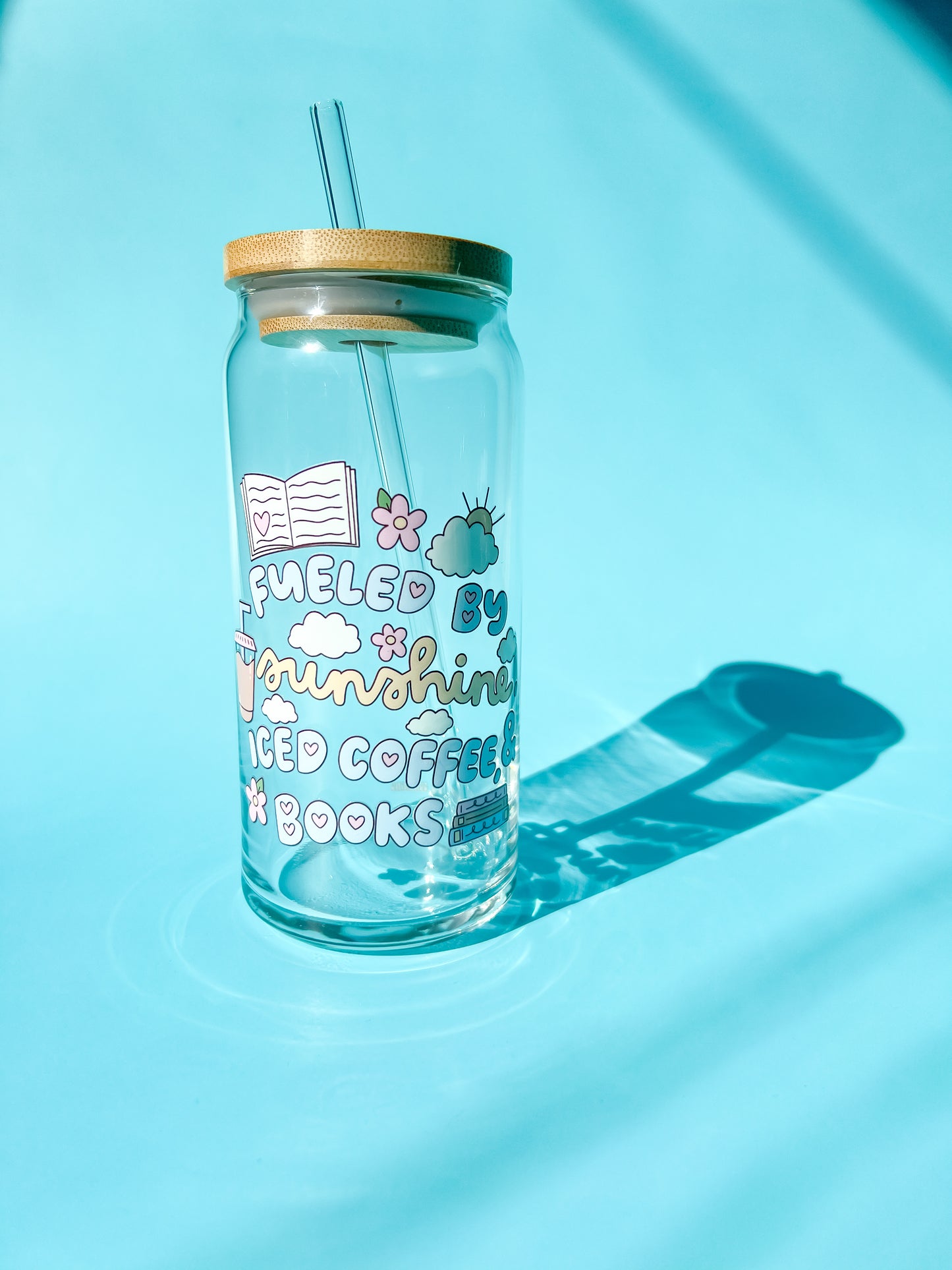 Fueled by Sunshine, Iced Coffee, & Books 20oz Glass Cup