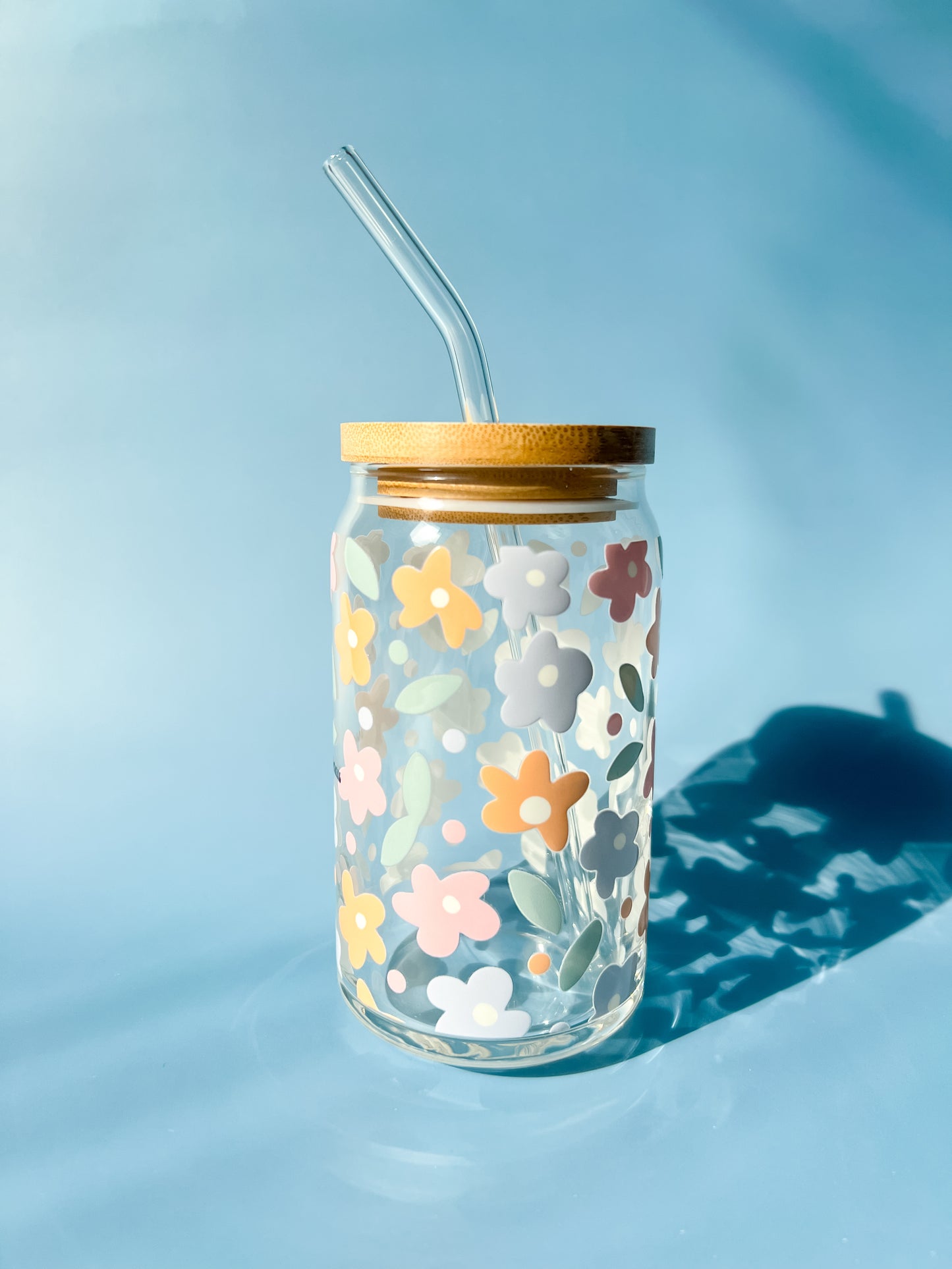 Pastel Flowers and Leaves 16oz Glass Cup