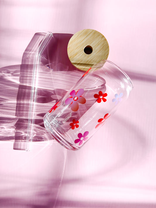 red holographic boho flower cup