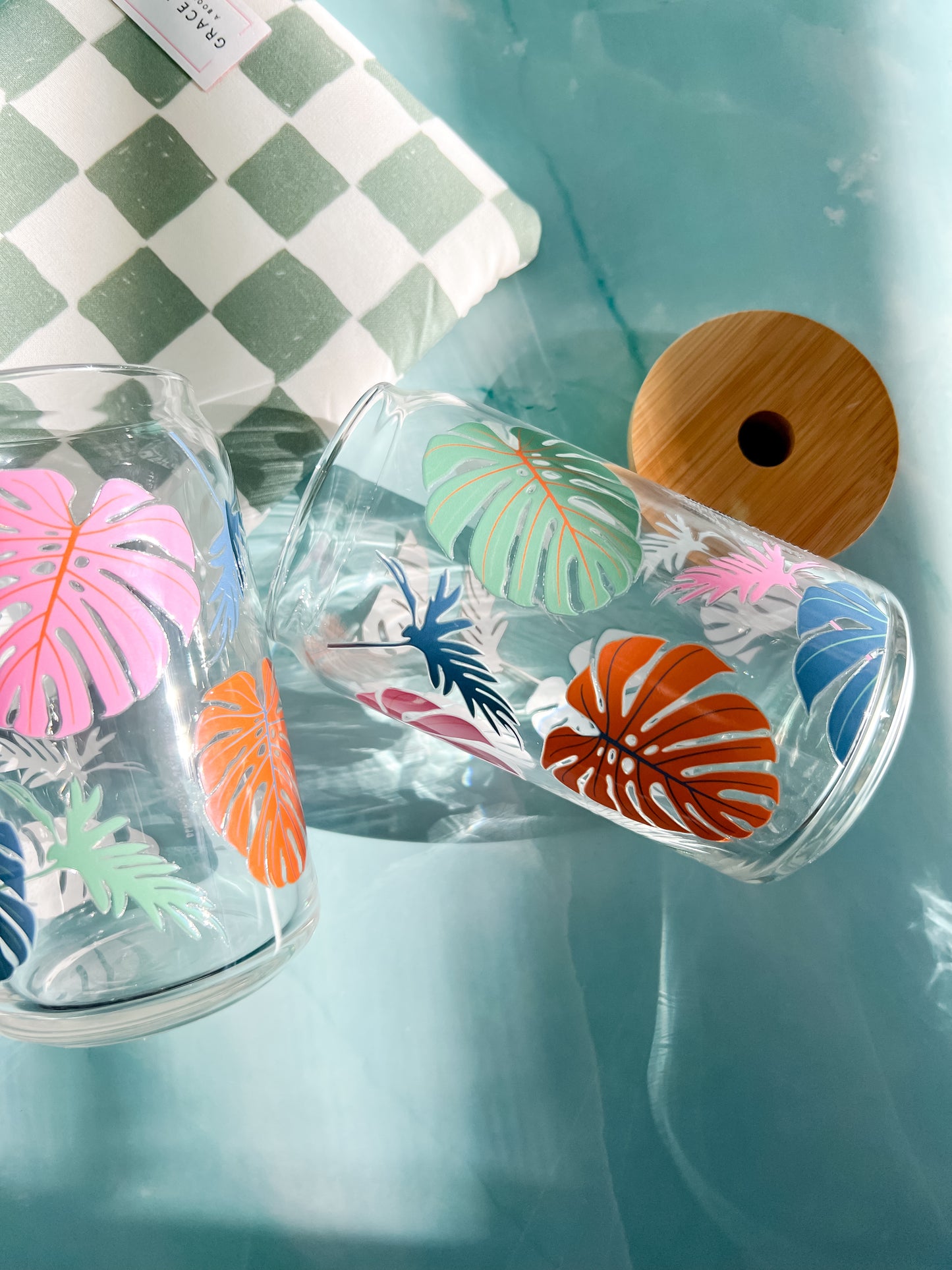 Tropical Monstera 16oz Glass Cup